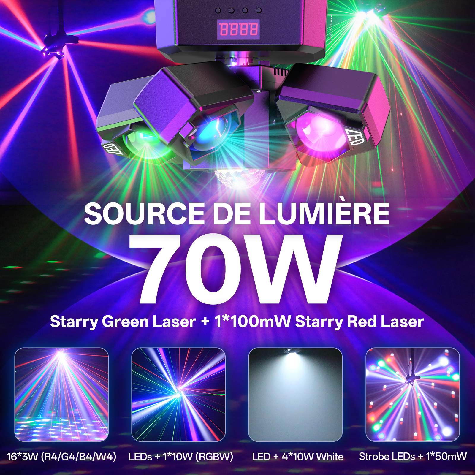 4-Arm Party Laser RGBW LED Moving Head Light Disco Party DJ Stage Lighting Beam