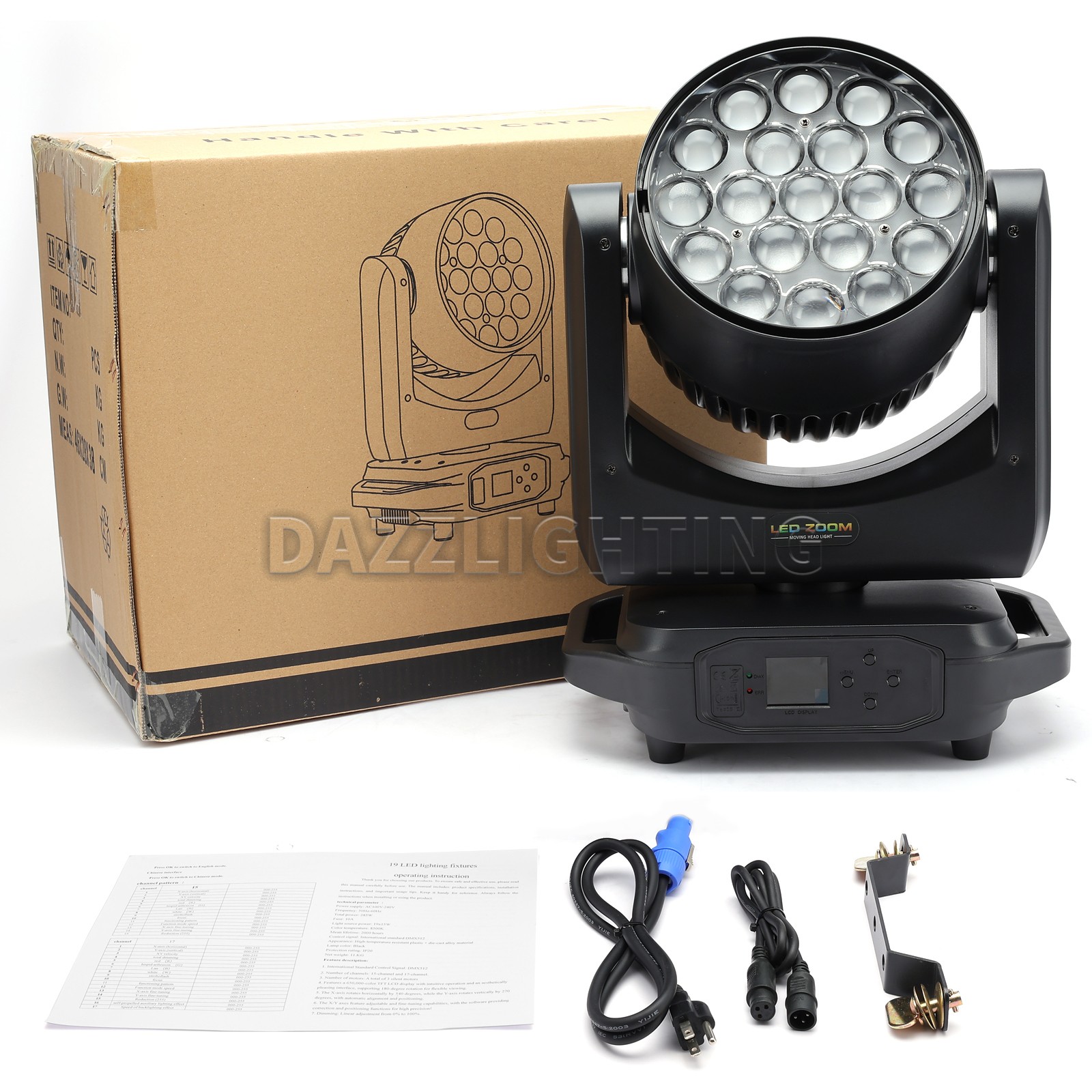 PAIDUN 19x20W Moving Head Wash Light Zoom 4-60° RGBW DMX512 DJ Disco Bar Party