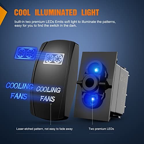Cooling Fans Rocker Switch with Jumper Wires Set 5Pin Laser COOLING FANS Blue