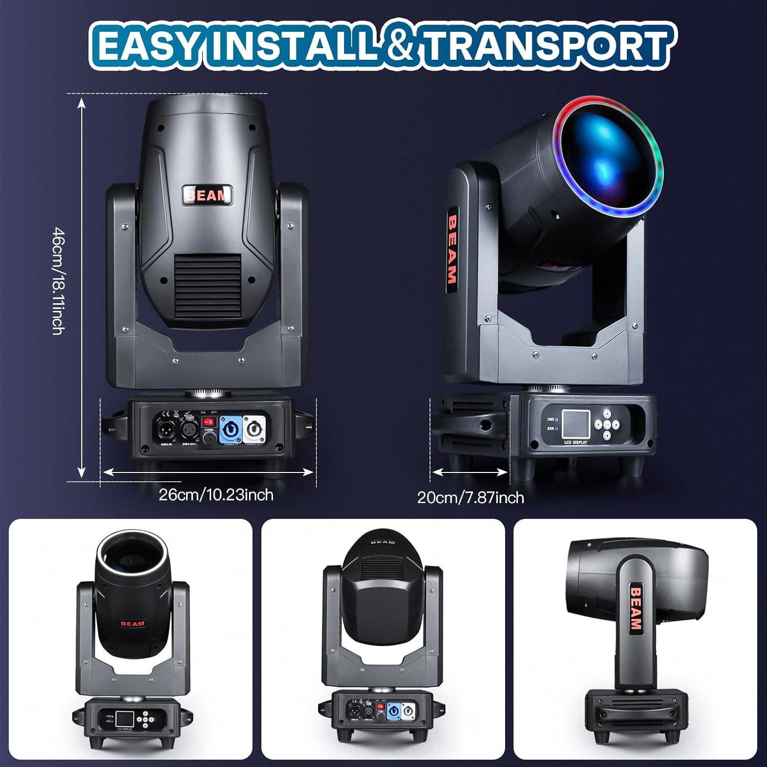 295W Moving Head Light, Beam Halo Stage Lighting with Frost & Rainbow Effect, Pr