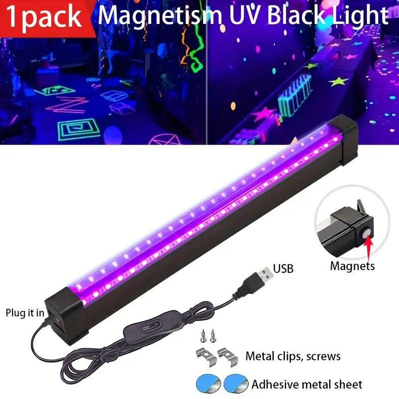 1-6PC 24LED UV Black Light Bar Fixtures Ultraviolet Lamp Strip USB DJ Party Club
