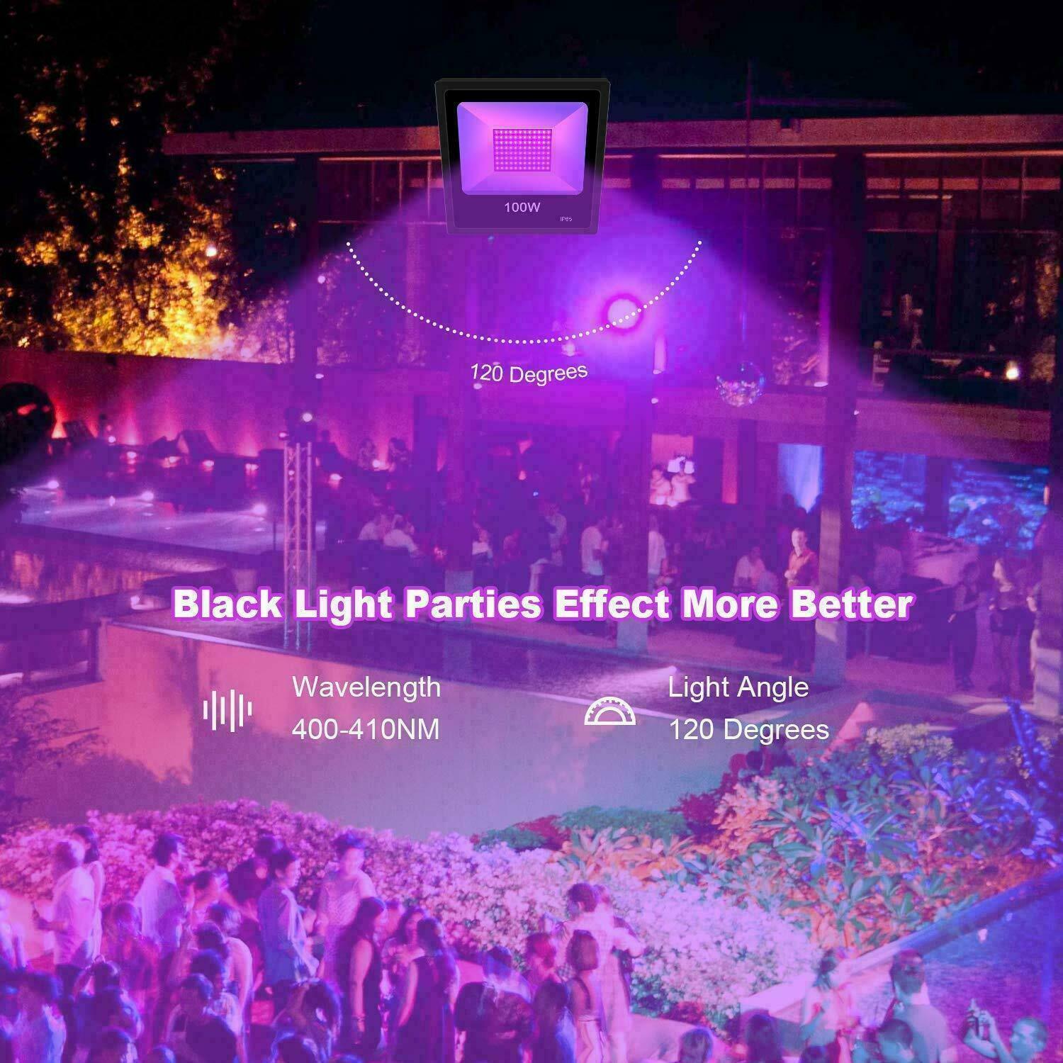 LED UV Black Light 80W 100W 150W Outdoor Stage Party DJ Club Floodlight IP66 US
