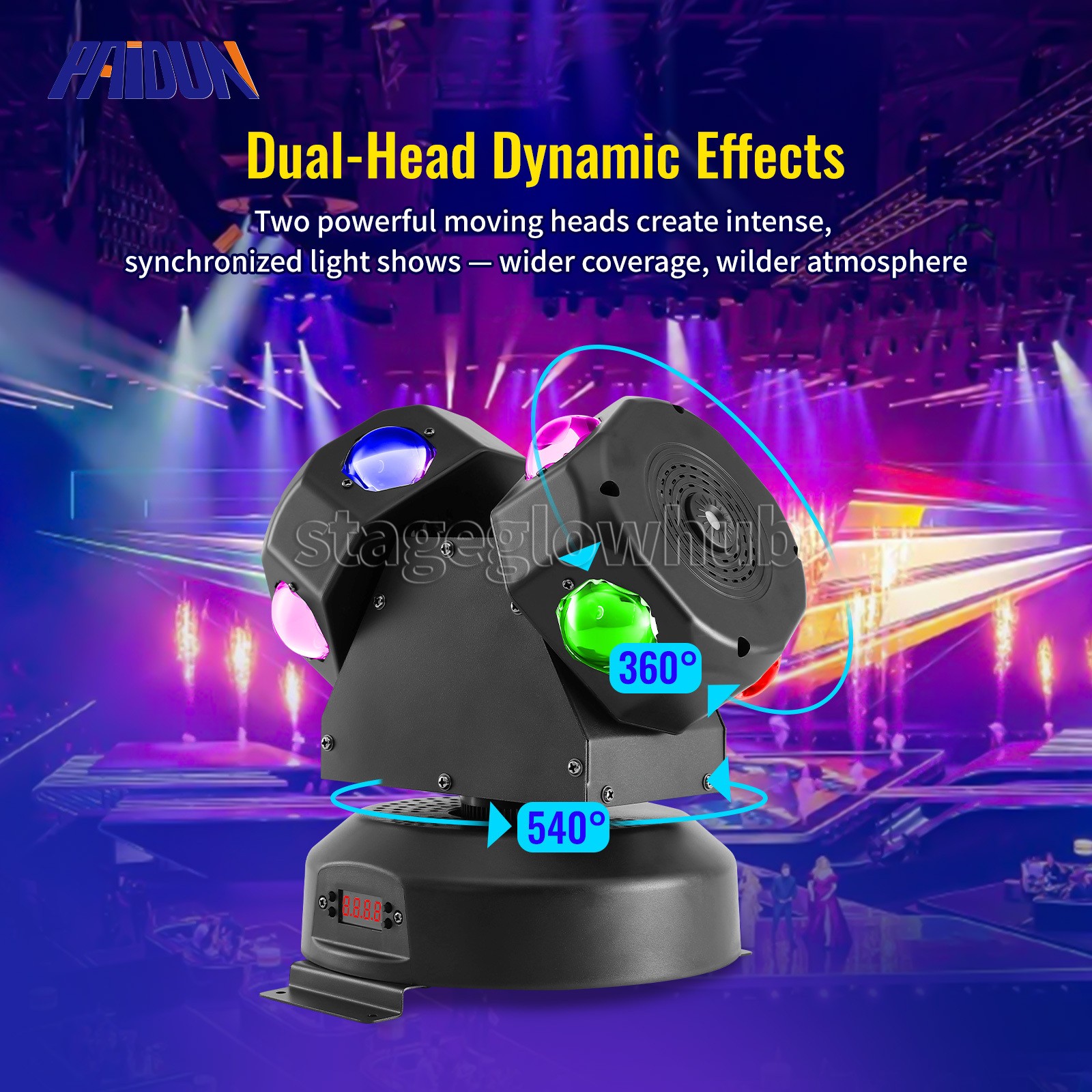 PAIDUN 120W 2Heads RGBW LED Moving Head Light Laser+Beam Disco Bar KTV DJ DMX512