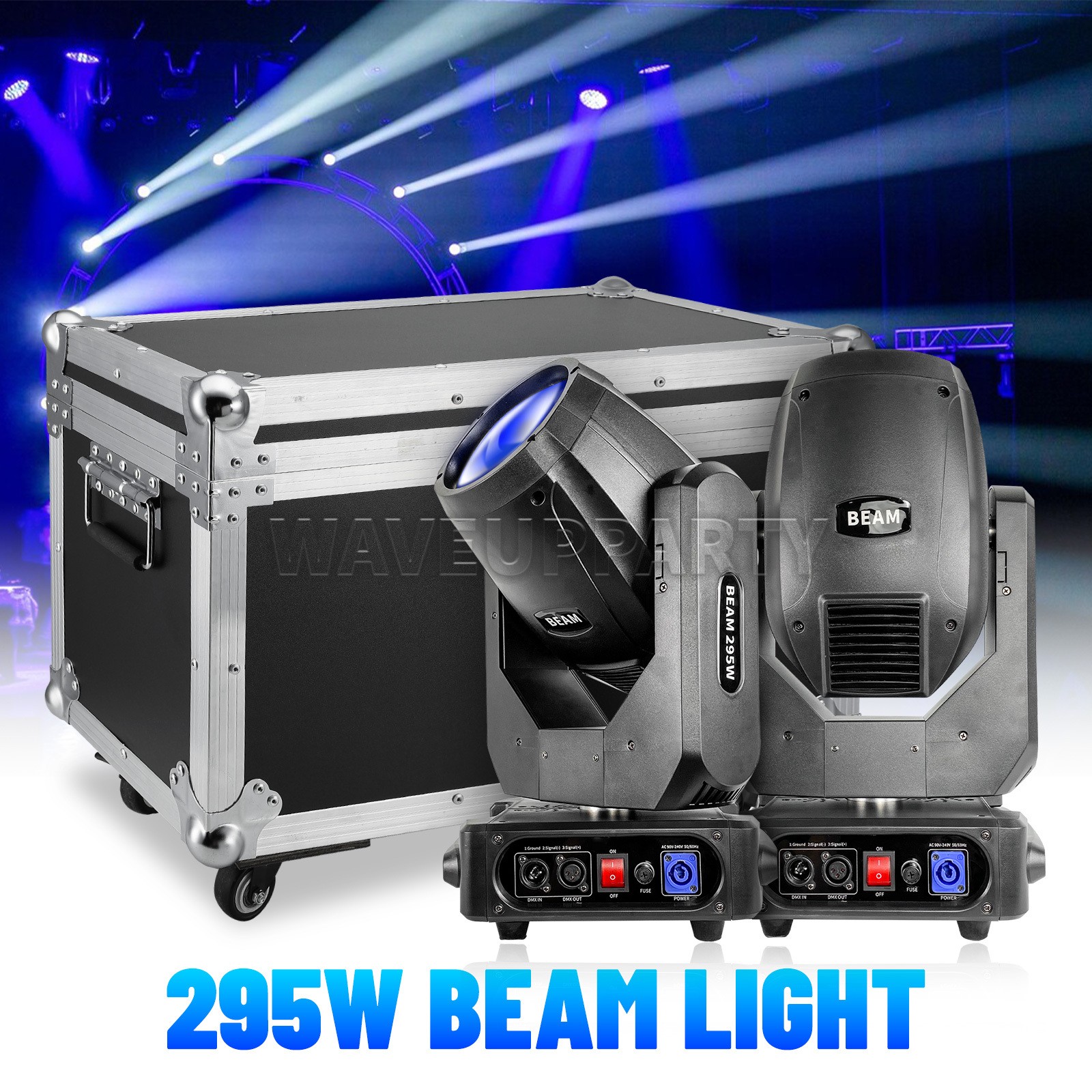 PAIDUN 2Pack 14R 295W RGBW Beam Moving Head Stage Light Flight Case Disco Bar DJ
