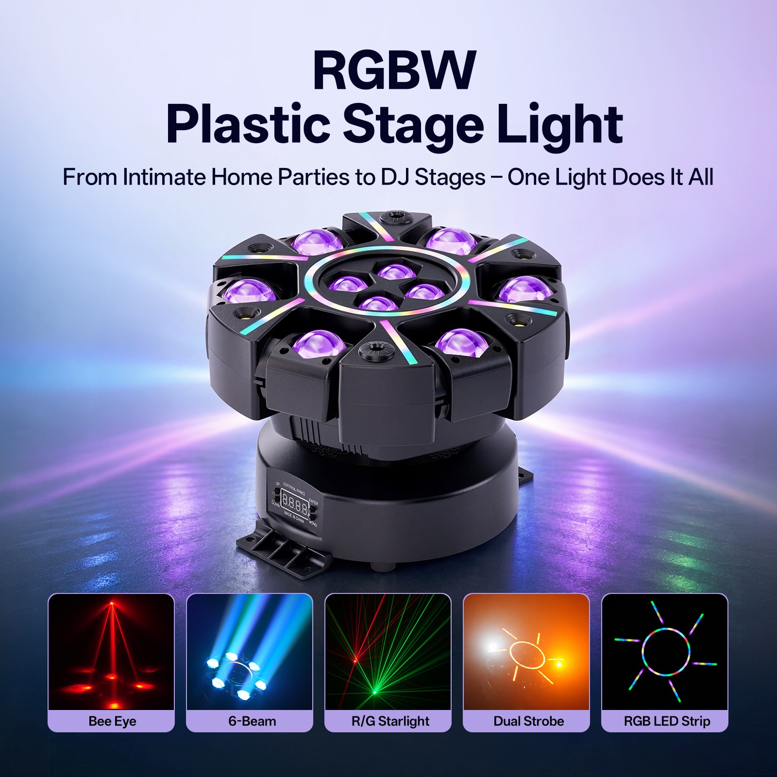 UKING 6 Arms Laser RGBW LED Moving Head Light Disco Stage Lighting Beam DMX512