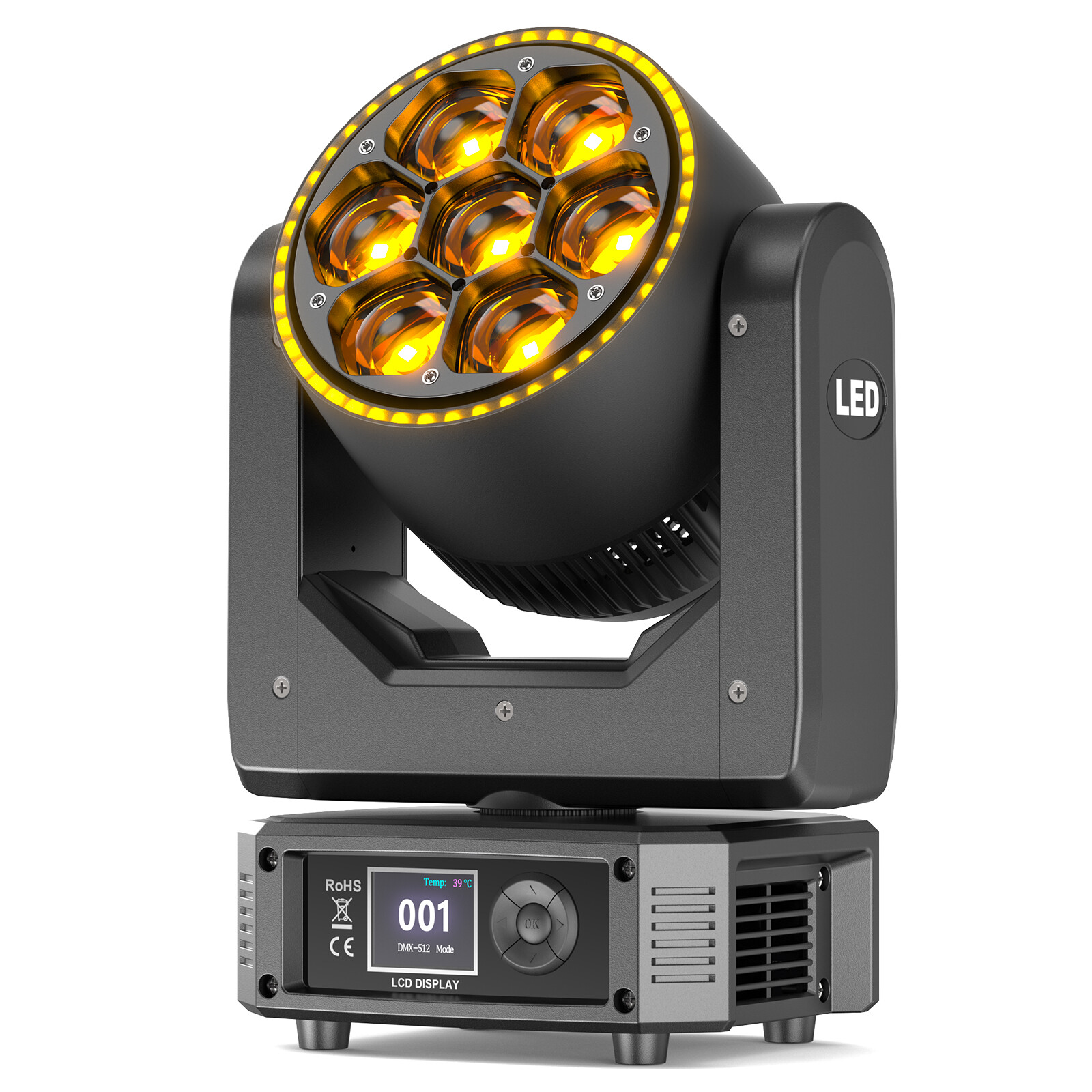 7x50W LED Zoom Moving Head Stage Light RGBW DMX Beam Wash Lighting DJ Disco Bar