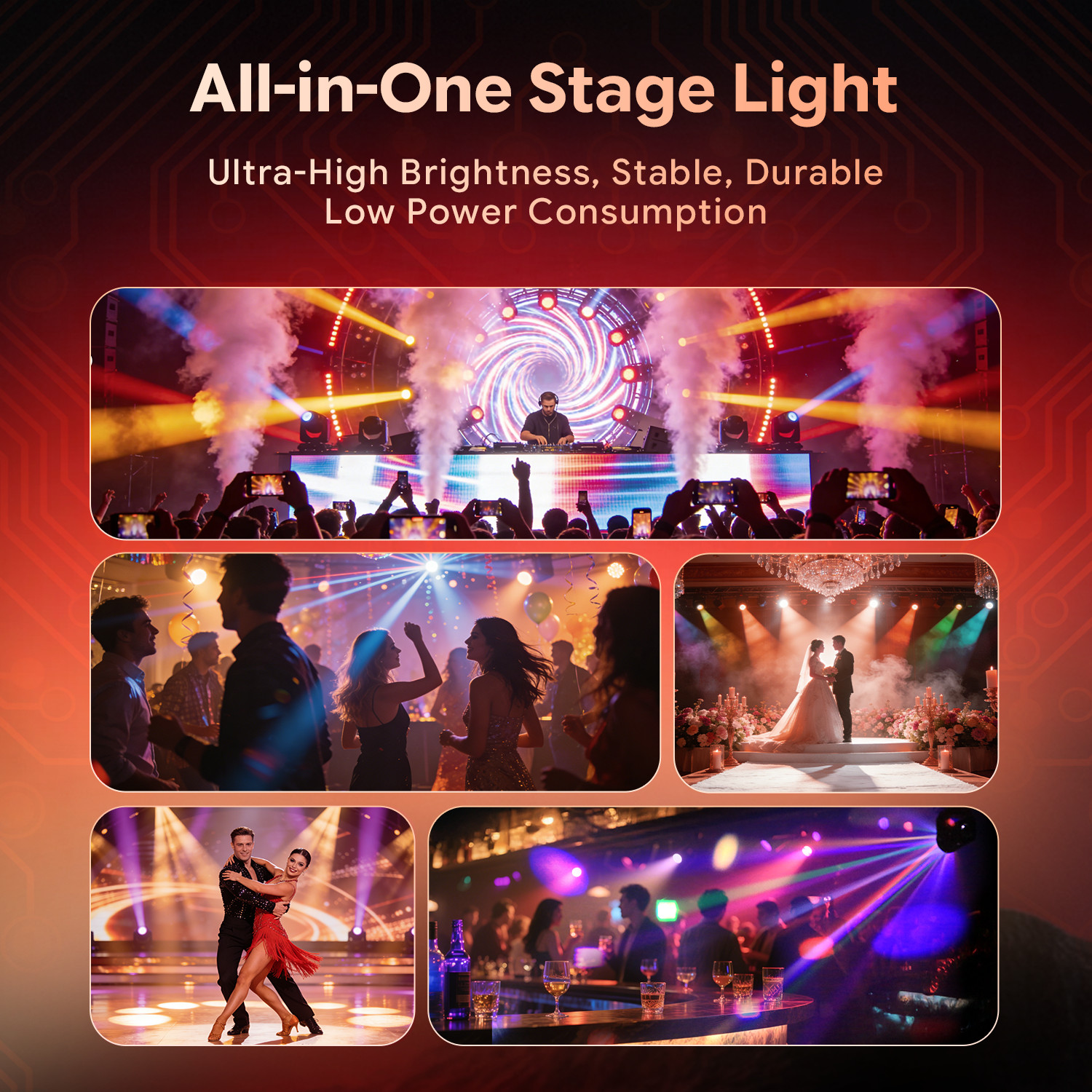 Bee-eye LED Moving Head Light 6-in-1 DMX Sound Active DJ Stage Effect Compact