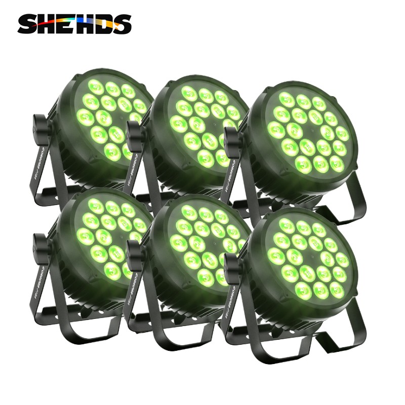 SHEHDS 6Pcs Upgrade IP65 Waterproof 18x12W RGBWAUV LED Flat Par Light Party DJ