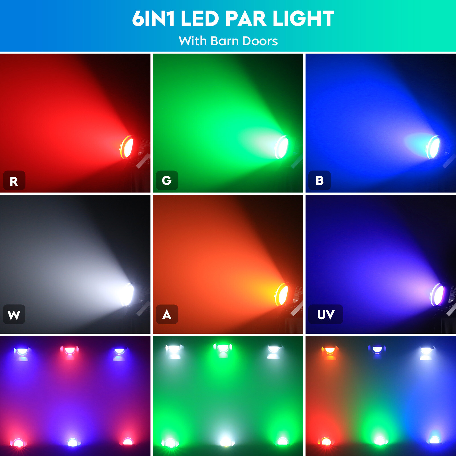 4pcs 200W COB LED Par Light DMX Stage DJ Audience Blinder Light RGBWA UV w/Cover
