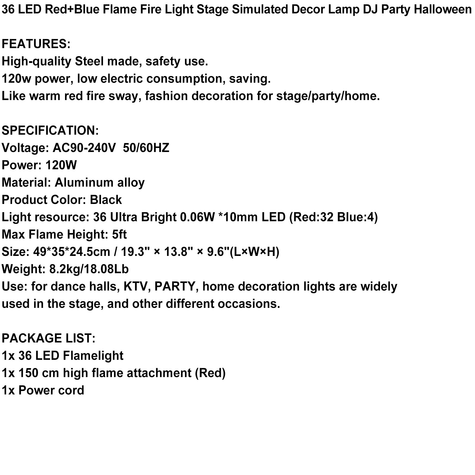 🔥36 LED Red+Blue Flame Fire Light Stage Simulated Decor Lamp DJ Party Halloween
