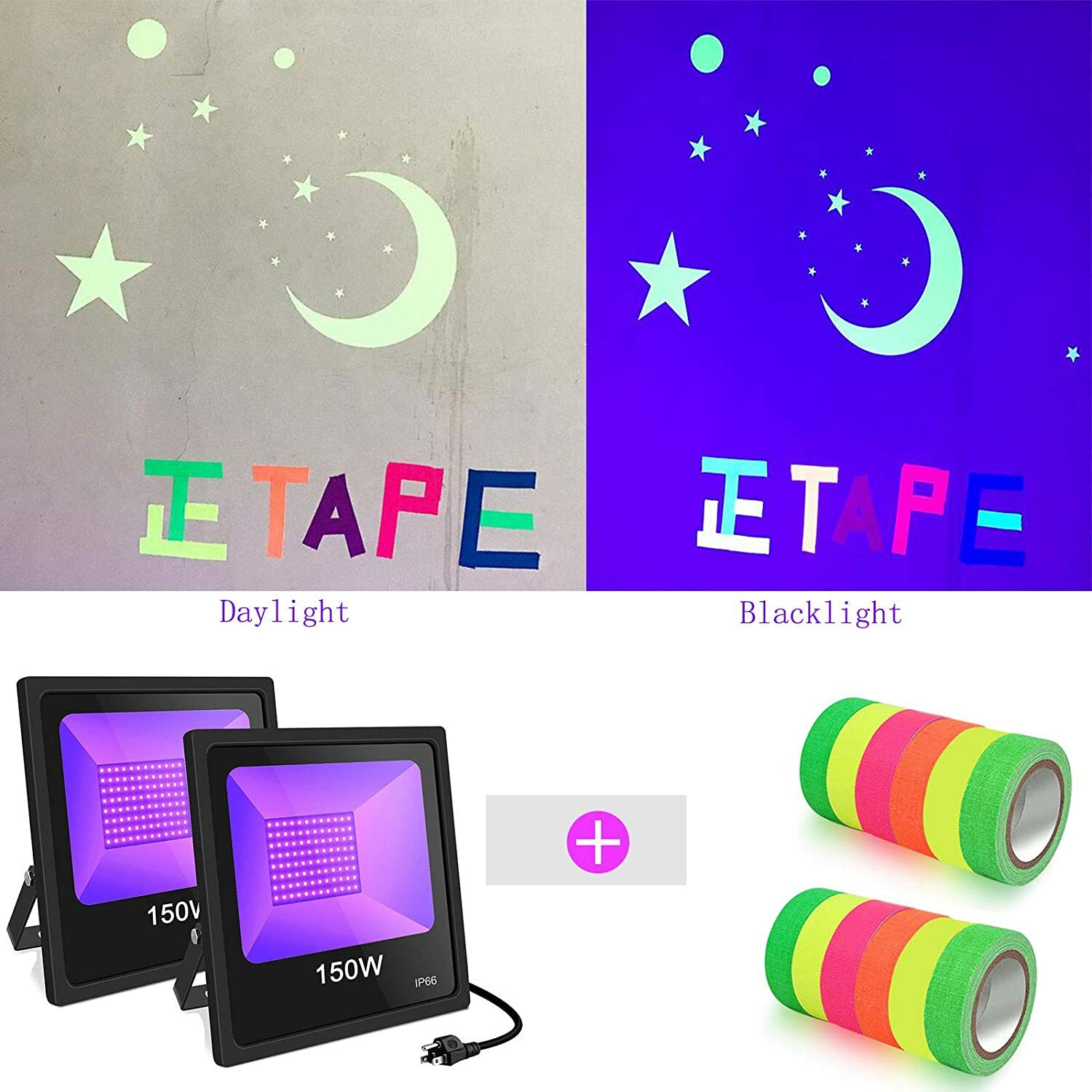 2pack 150W LED UV Black Light Birthday Party DJ Club Floodlight Glow in The Dark
