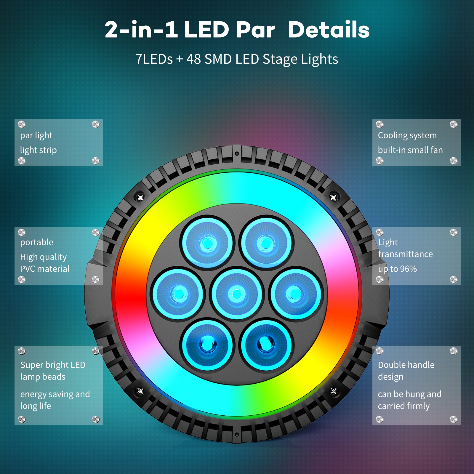 4PCS 7+48 LED Par Can RGBW Stage Lighting DMX512 Sound Remote DJ Disco Party Bar