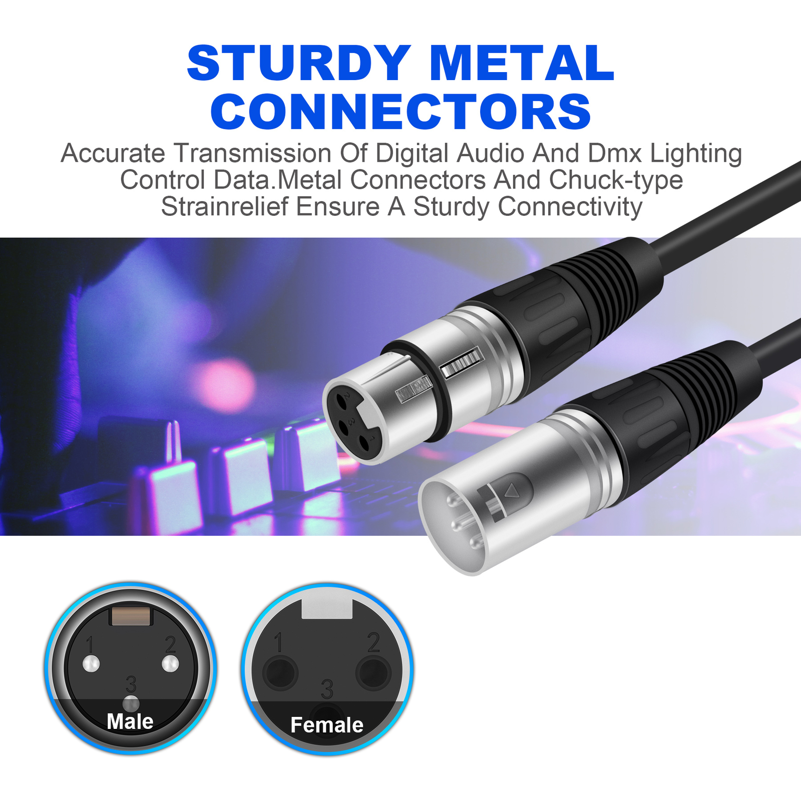 4Pack 3ft XLR Audio Cables 3Pin Male to Female Mixer MIC Microphone Cord Cable