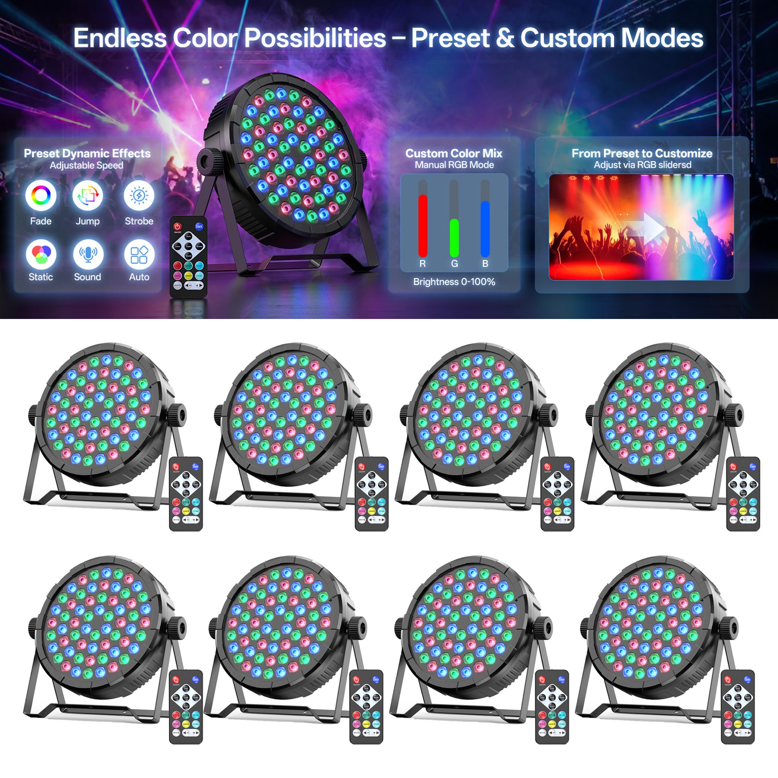 10PCS 60LED DJ Disco Party Stage Light RGB DMX Beam Lights KTV Show PAR Light