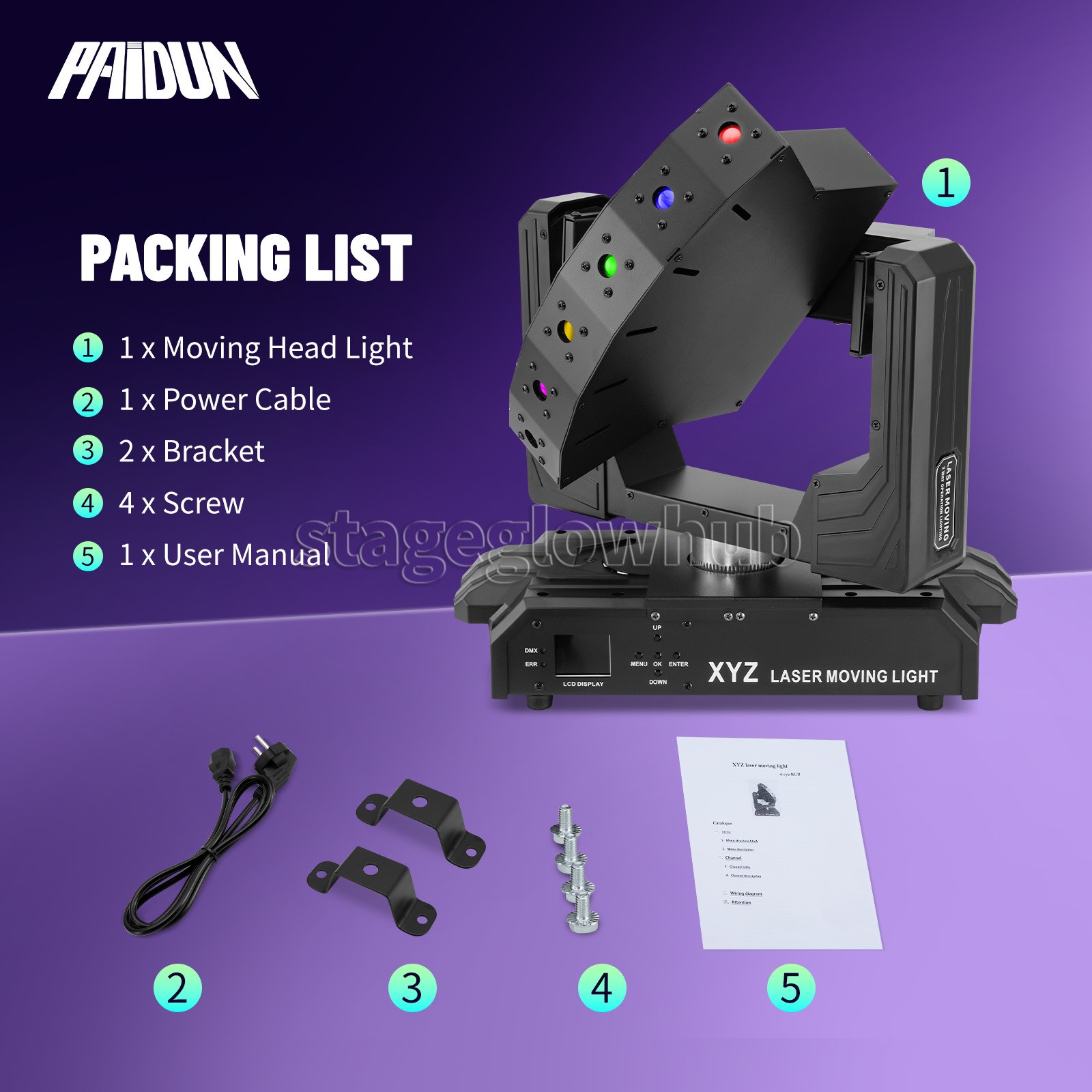 PAIDUN 6 Eyes RGB XYZ Axis Moving Head Laser Stage Light DMX512 Music Control