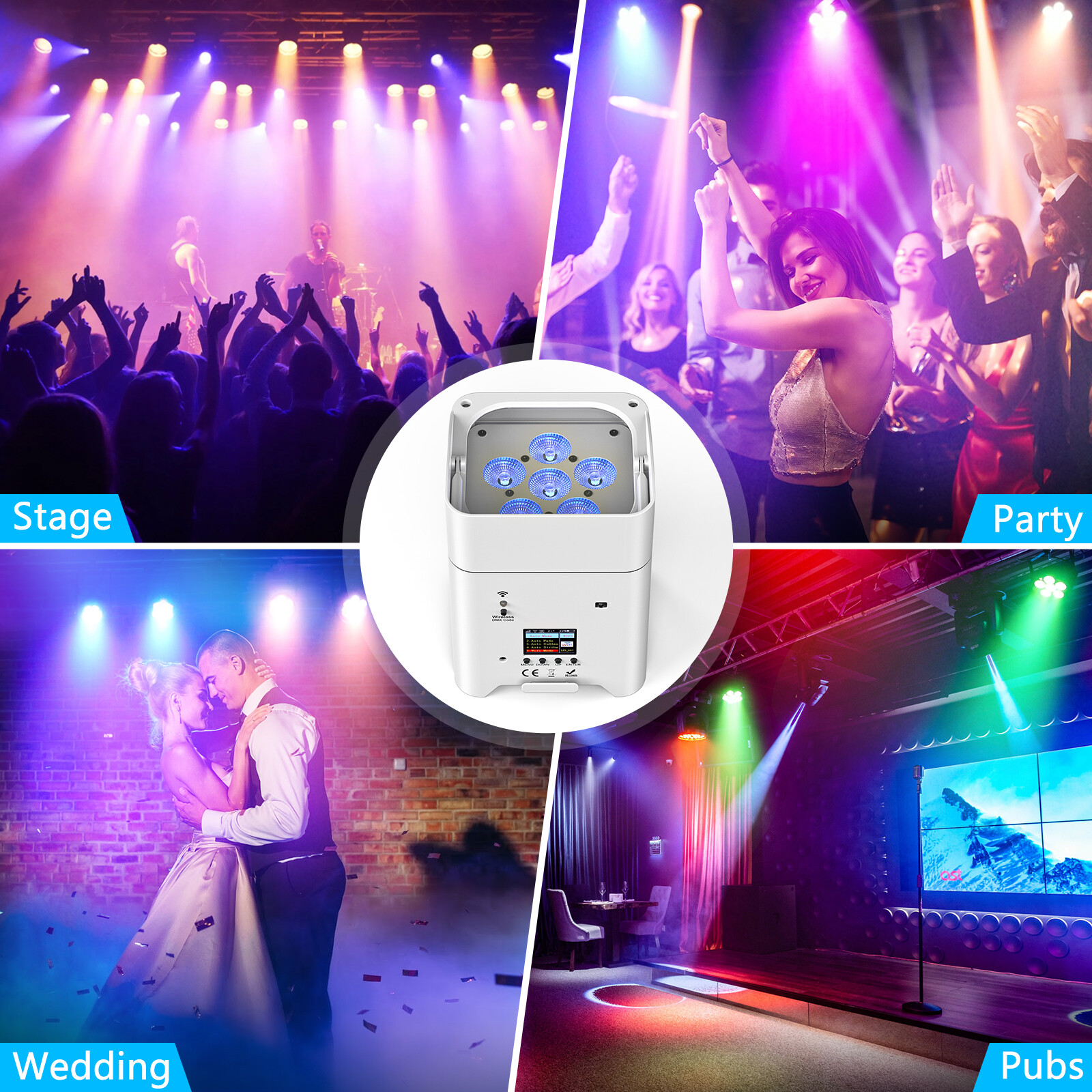 8Pack 6x18W RGBWA+UV Battery Powered WIRELESS DMX LED Par Lights DJ Uplighting