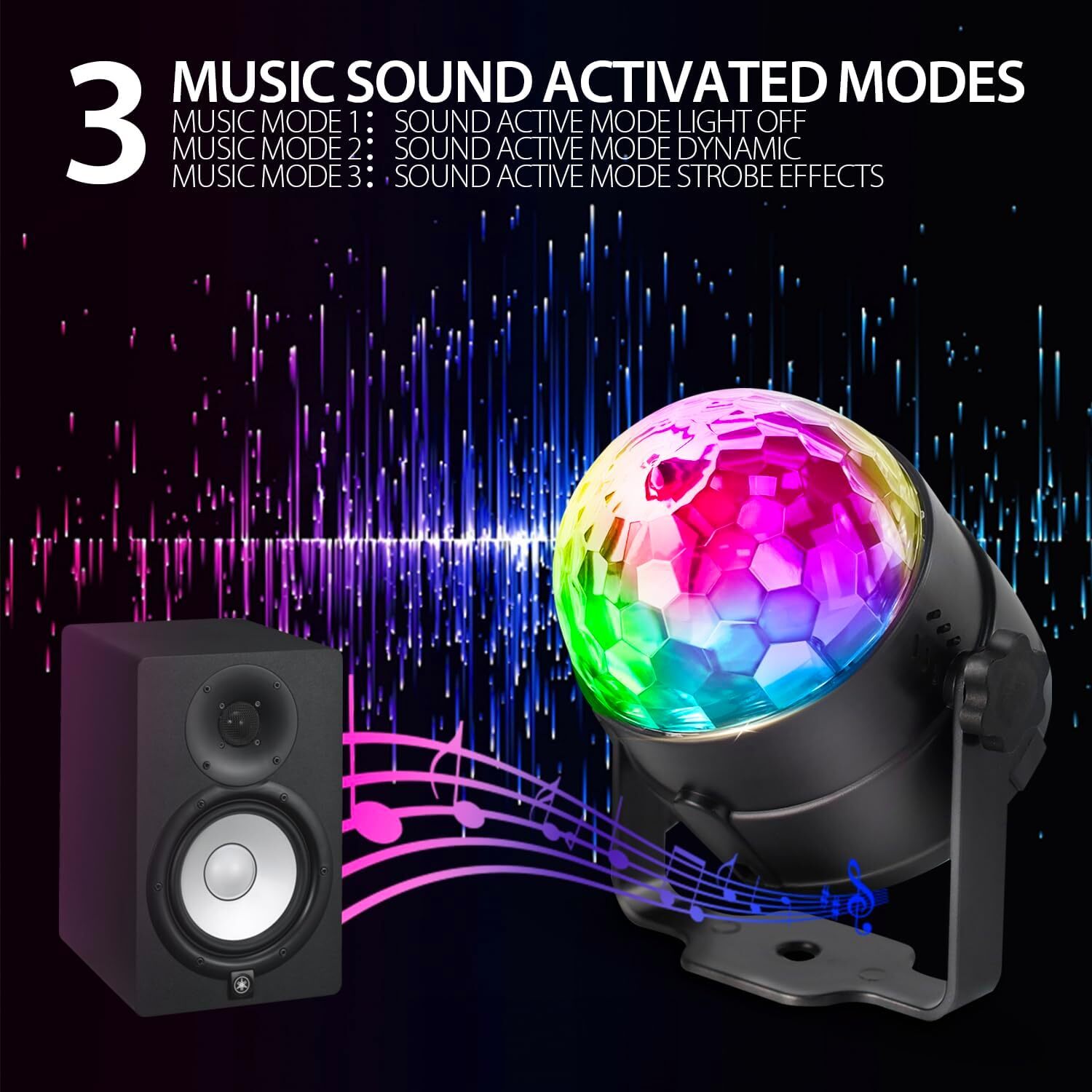 2pcs Disco Ball DJ Party Lights Sound Activated-Remote Control Strobe Lamp,7 Mod