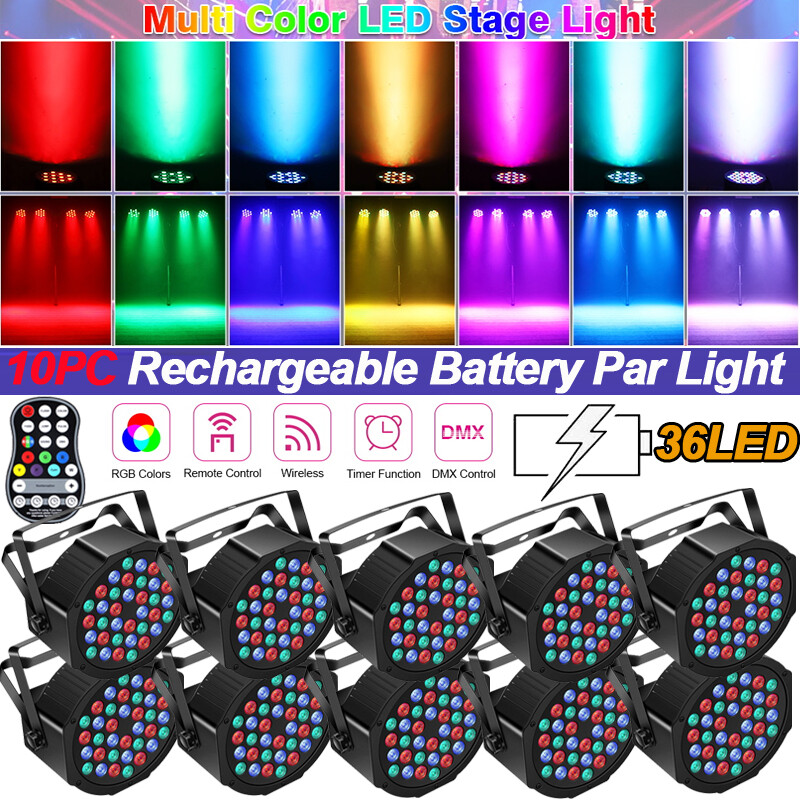 10PCS Rechargeable 108W RGB 36LED PAR Wash DMX DJ stage light party disco show