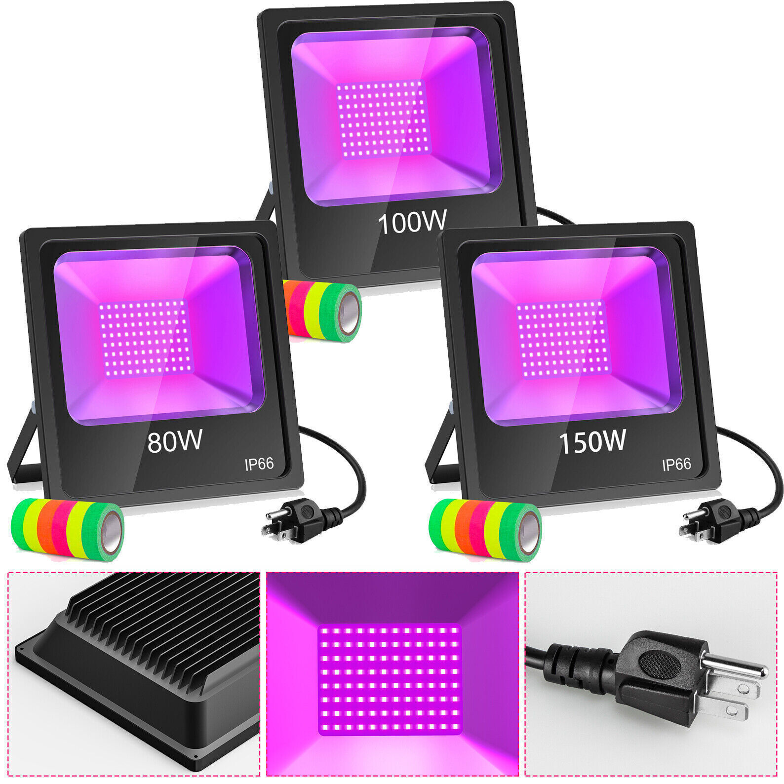 LED Black Lights 150W 80W 100W Purple Light For Stage Glow Party Outdoor Lights