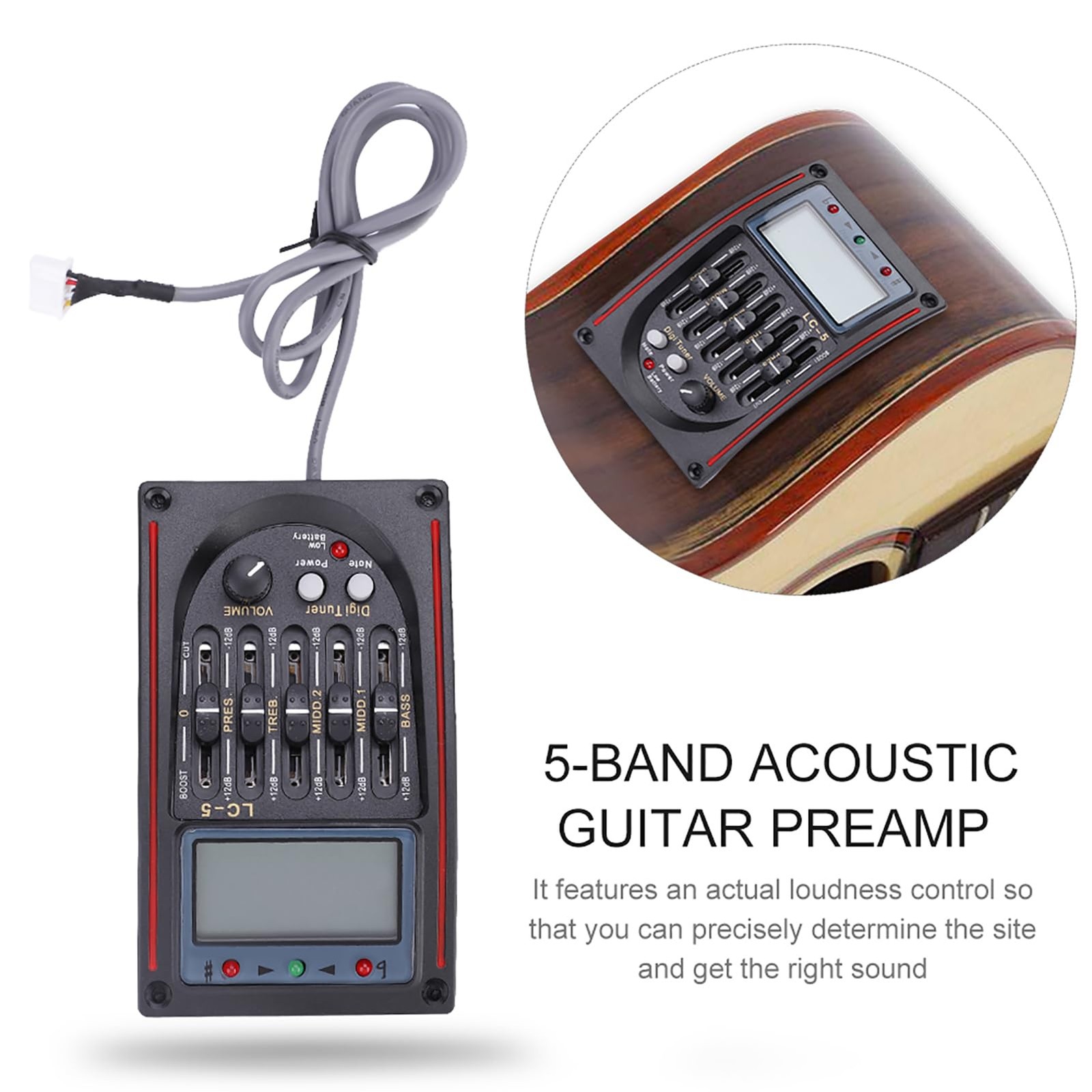 Cunyuer 5 Band Acoustic Guitar Preamp,LCD Acoustic Guitar Pickup, Piezo Picku…
