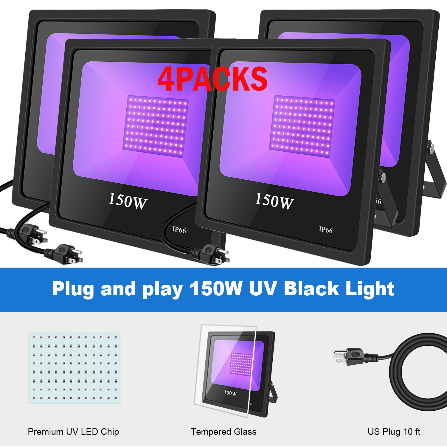 150W UV LED Blacklight Black Lights for Glow Party Fluorescent Poster Body Paint