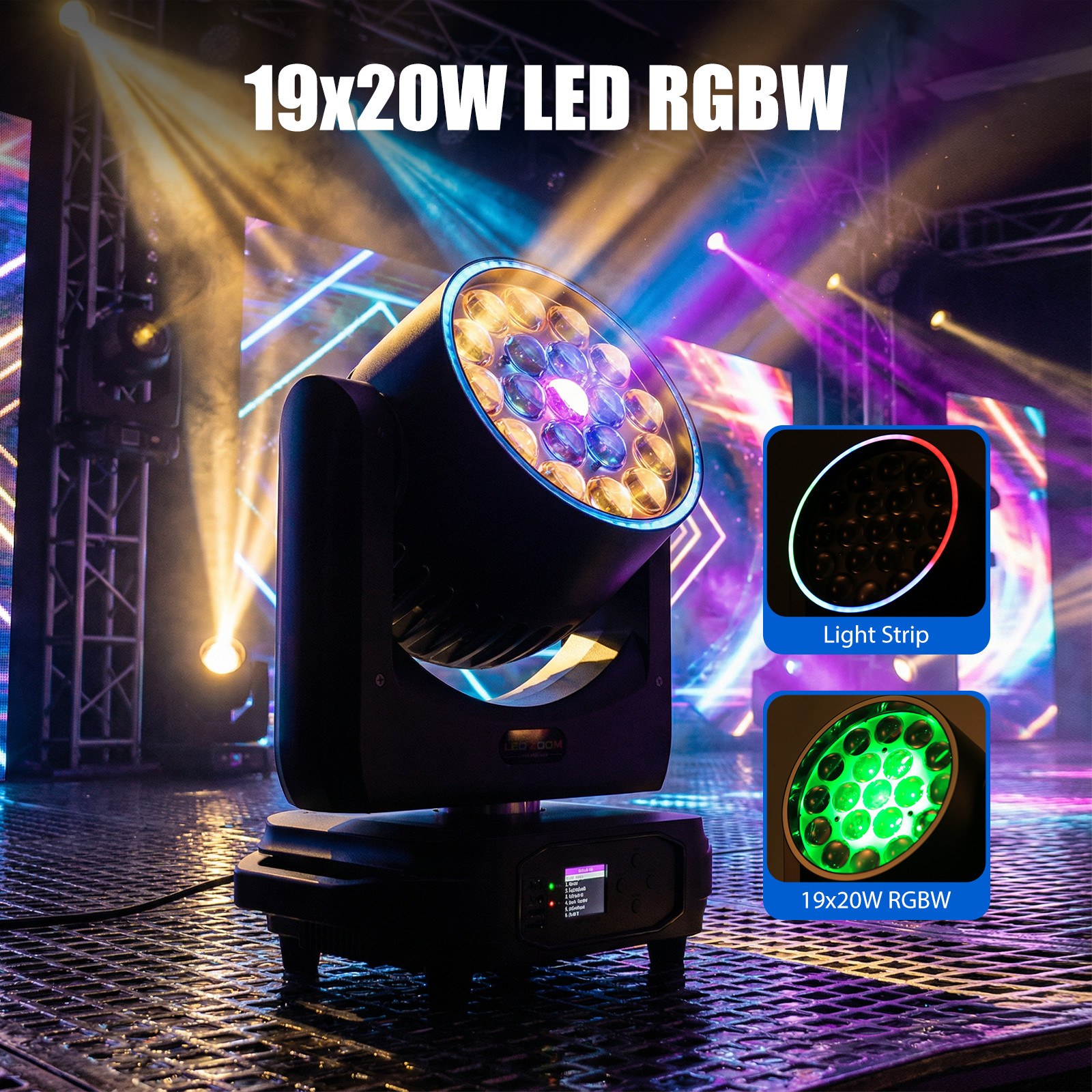 19X20W Moving Head Stage Lights RGBW Zoom LED DMX Beam Spotlight DJ Disco Bar