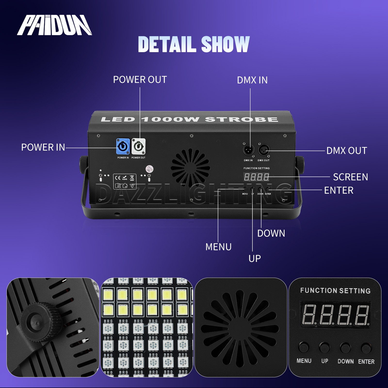 PAIDUN 1000W LED RGBW 8+8 960LED Beam Strobe Wall Wash Stage Light Party Show DJ