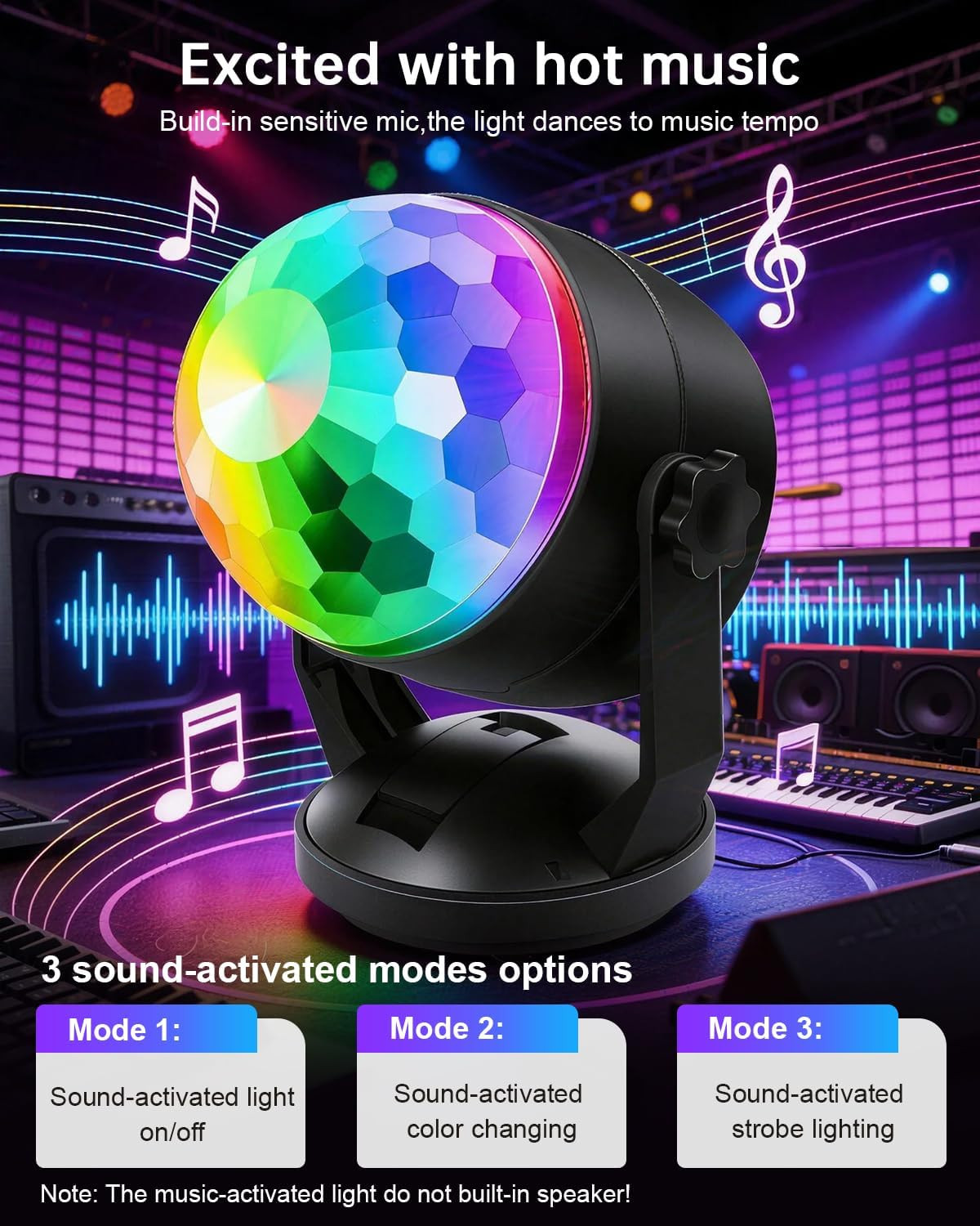 2-Pack Portable Sound Activated Party Lights Indoor, Battery Powered/Usb Dj Disc