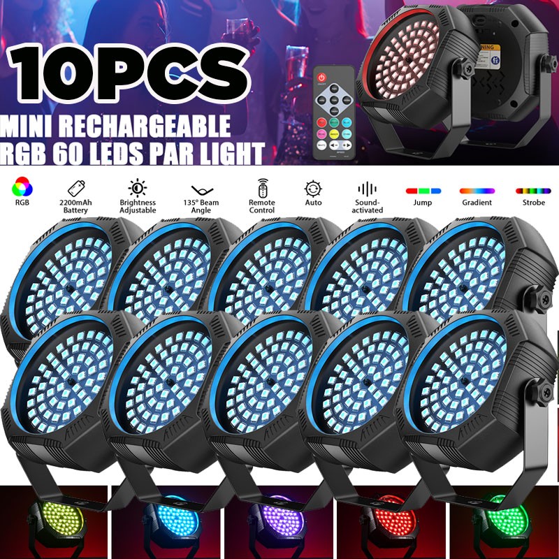 10PC Rechargeable Par Lights 90W RGB Battery Wireless 60LED DJ Uplights w/Remote