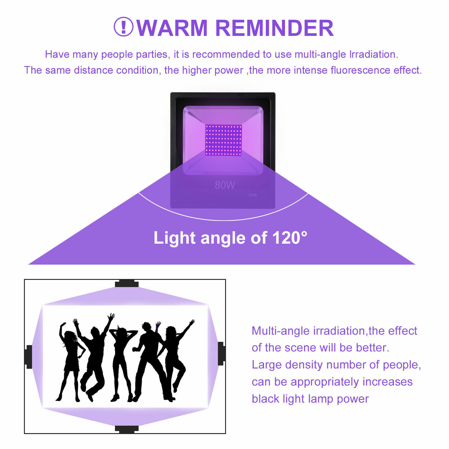LED UV Black Light 80W 100W 150W Outdoor Stage Party DJ Club Floodlight IP66 US