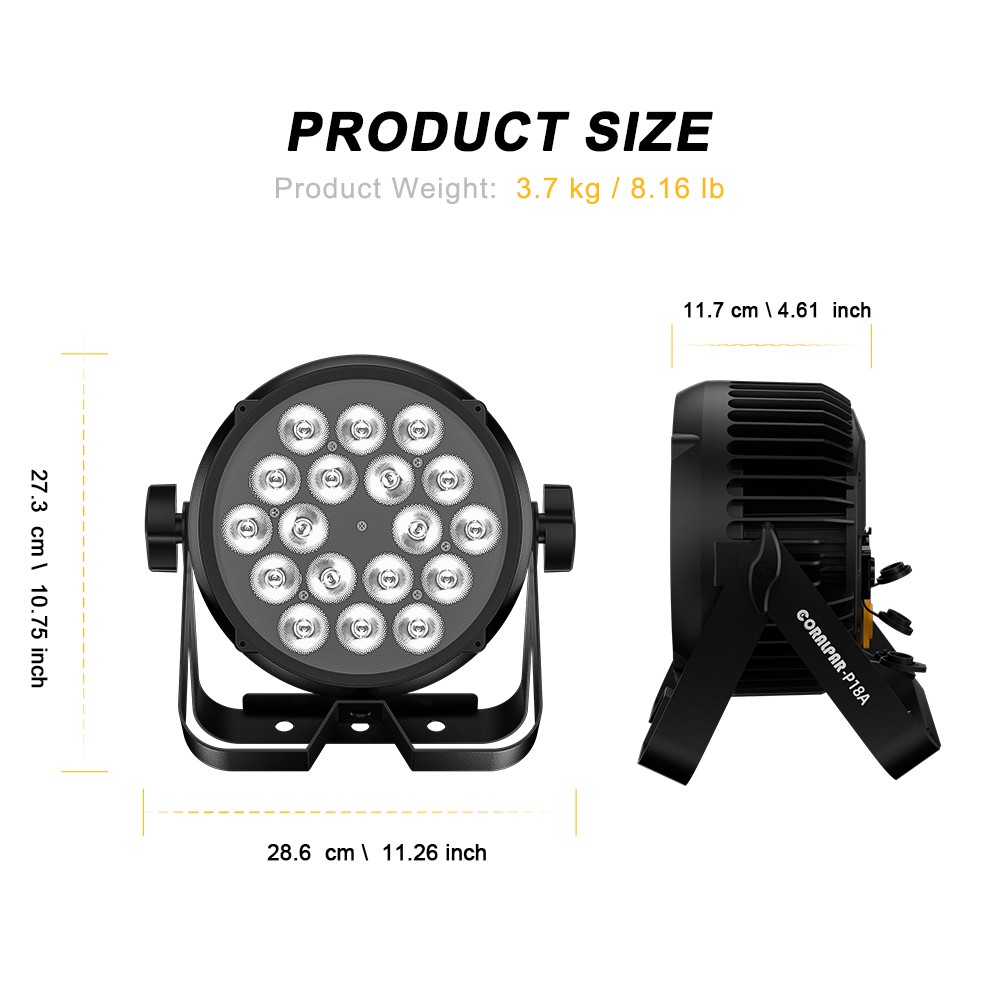 SHEHDS Upgrade version 18x12W RGBWA+UV 6in1 Waterproof IP65 Outdoor LED Flat Par