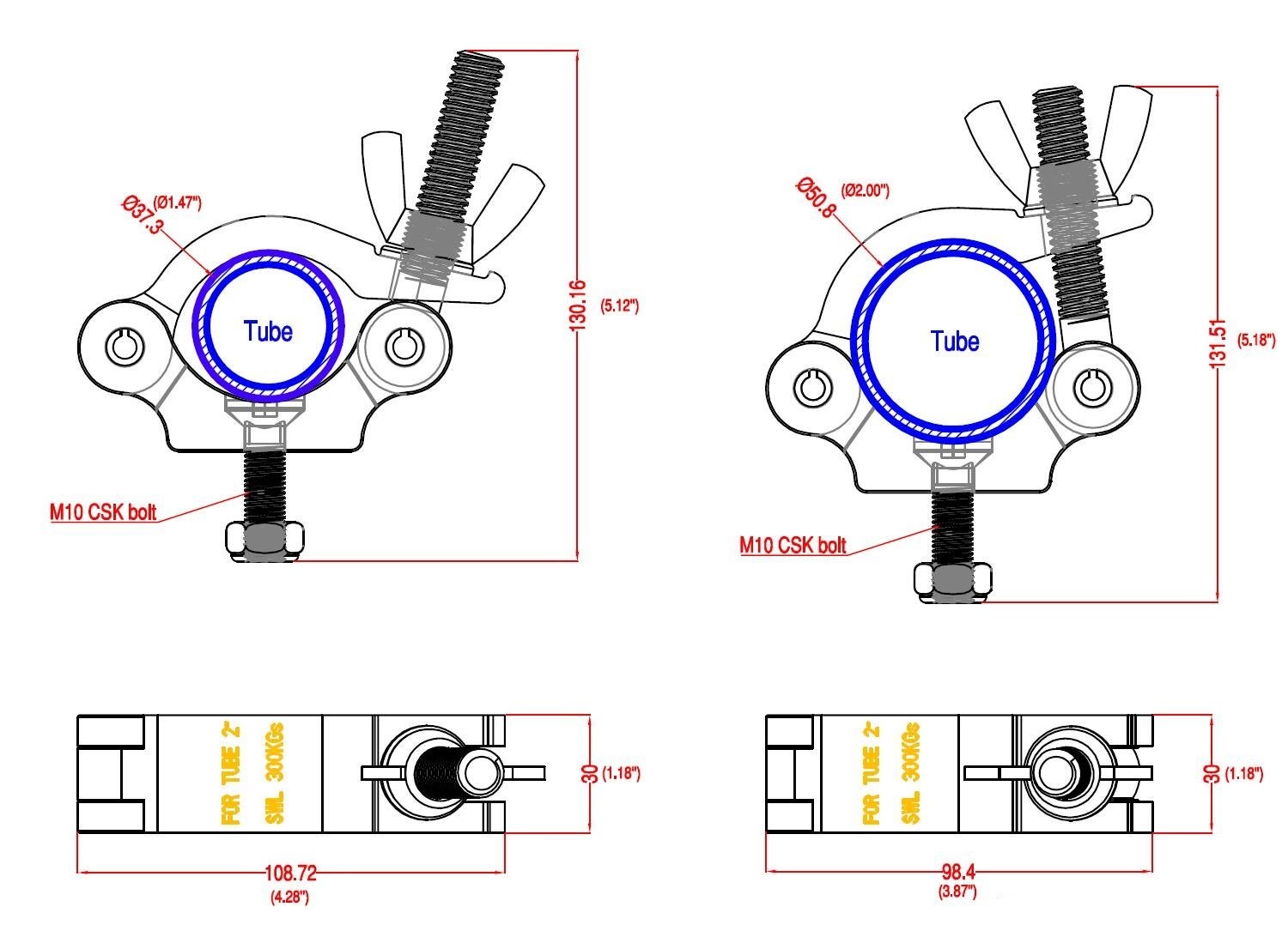 4 Pack Silver Heavy Duty 660 lb Aluminum Alloy DJ Light Truss Clamps 1.5-2.0″