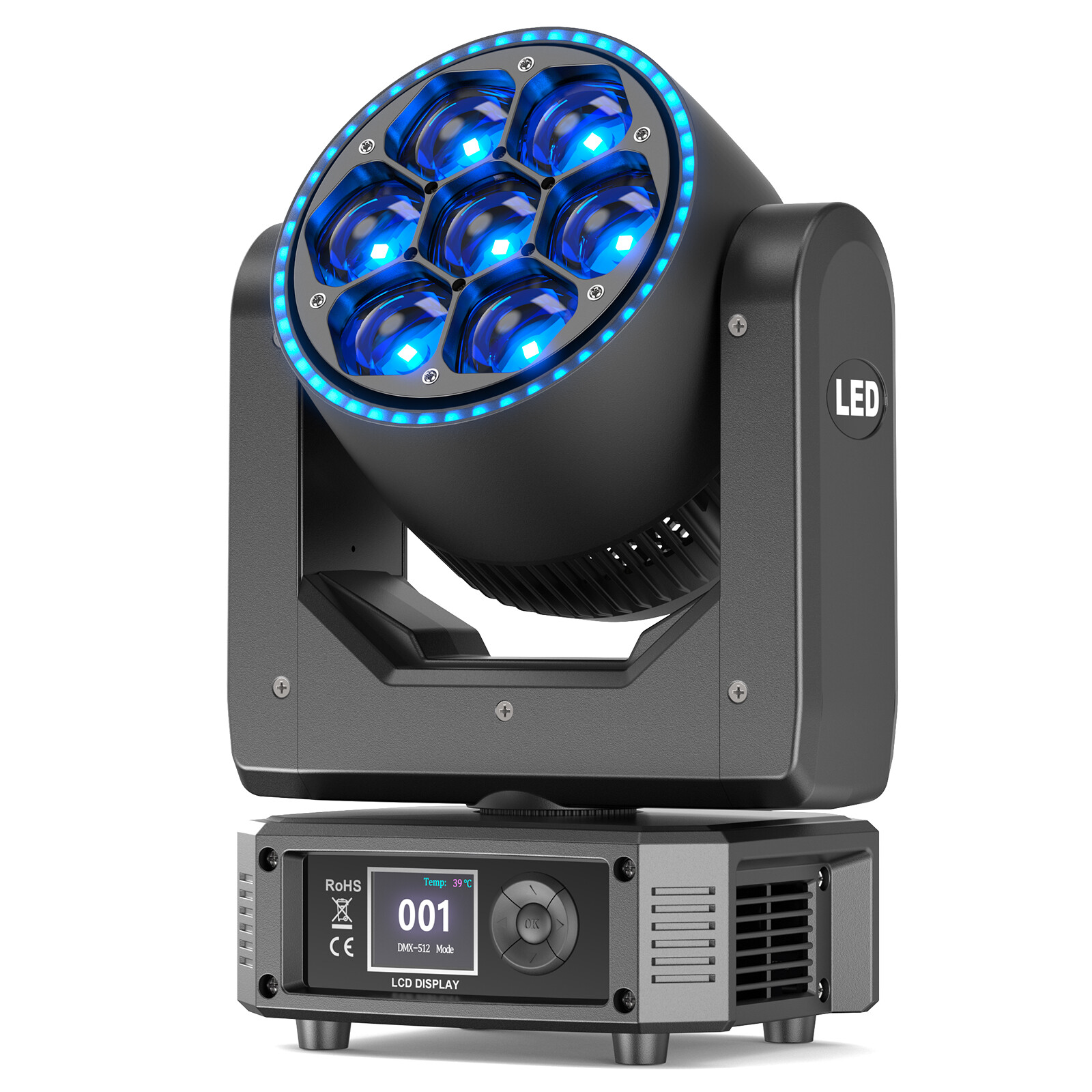 7X50W 7 LED Zoom Moving Head Beam Stage Lighting RGBW DMX Disco Party DJ Lights