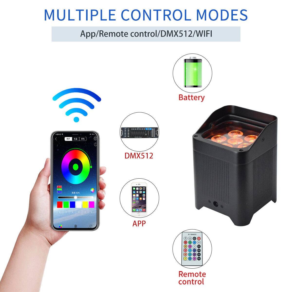 10Pcs Wireless Par Light 6x18W RGBWA+UV Stage Light with WiFi APP Control