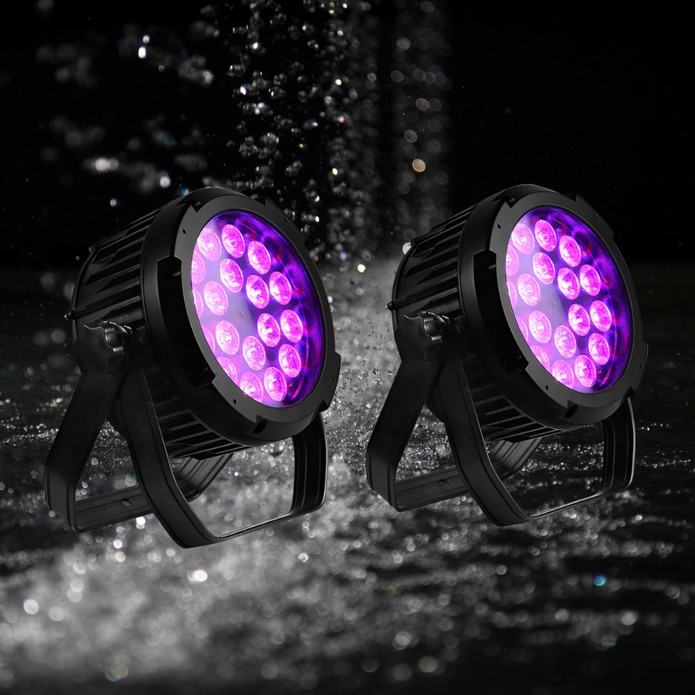 New Vesion 2pcs Outdoor 18x18W 6in1 LED Par Light IP65 Wedding Yard DJ Flat PAR
