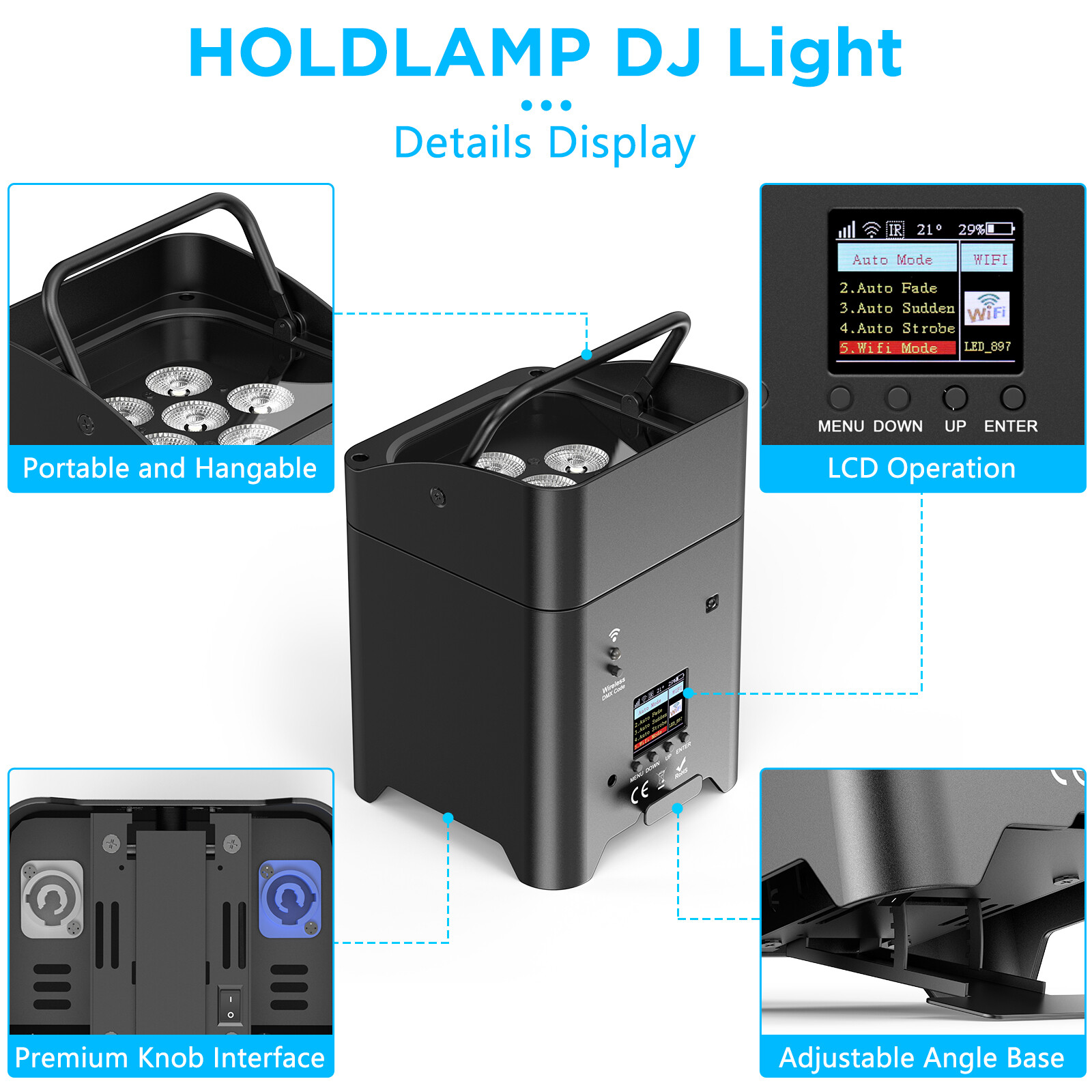 12Pcs 6x18W RGBWA+UV Wifi APP Wireless Remote Control Par Light With 2pcs Case