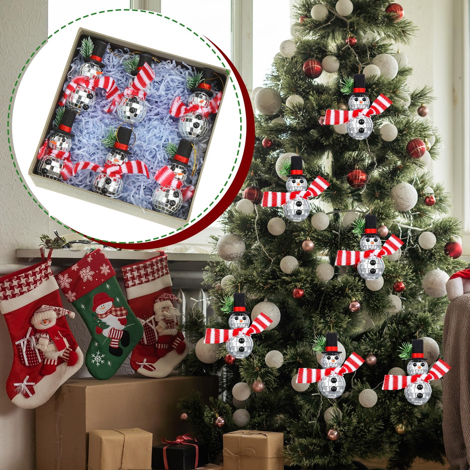 6 Pcs Christmas Snowman Hanging Disco Ball Decorations Reflective Mirror
