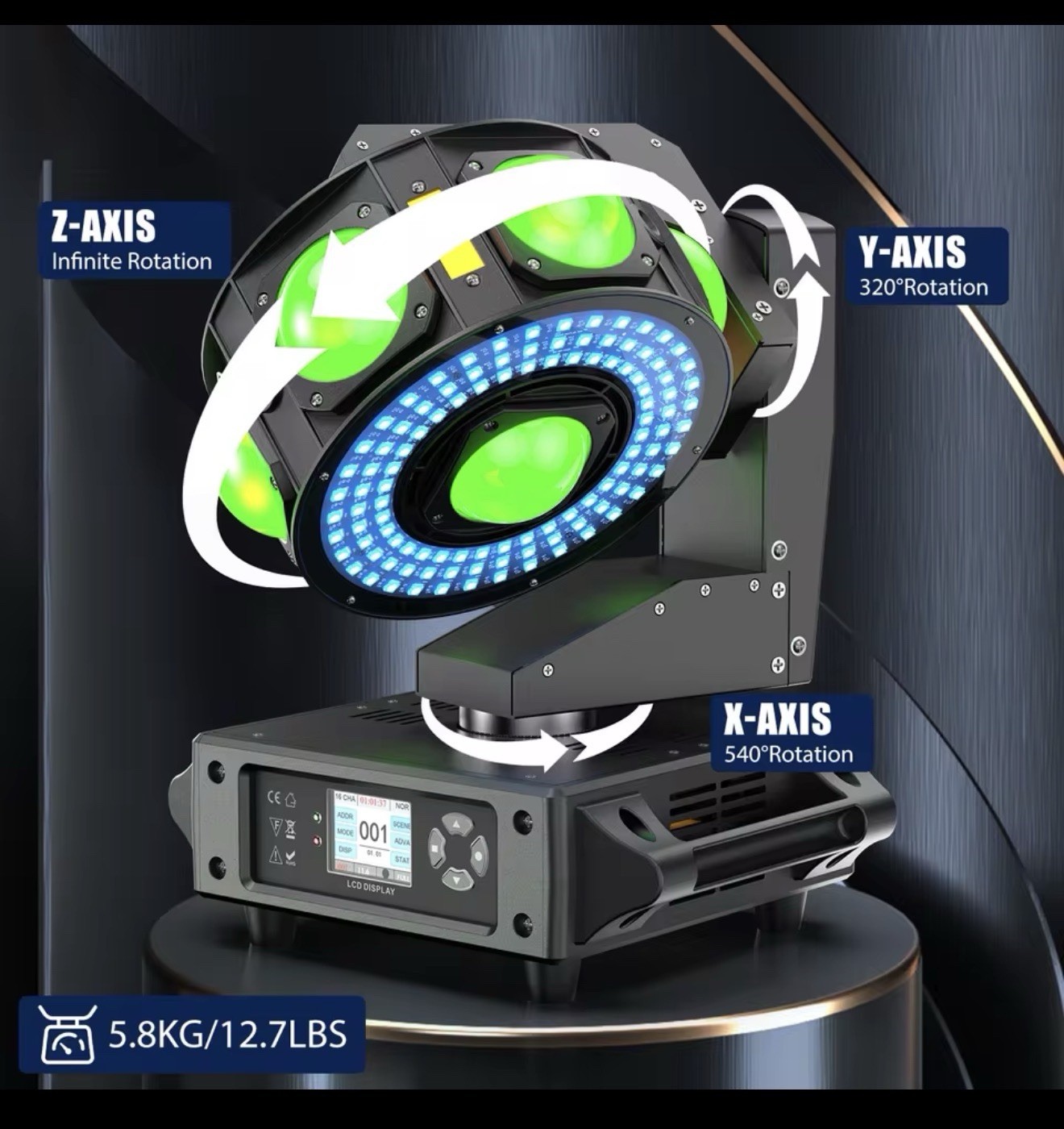 160W 3-Axis Moving Headlights RGBW 540” Rotation DJ Light With Strode Effect