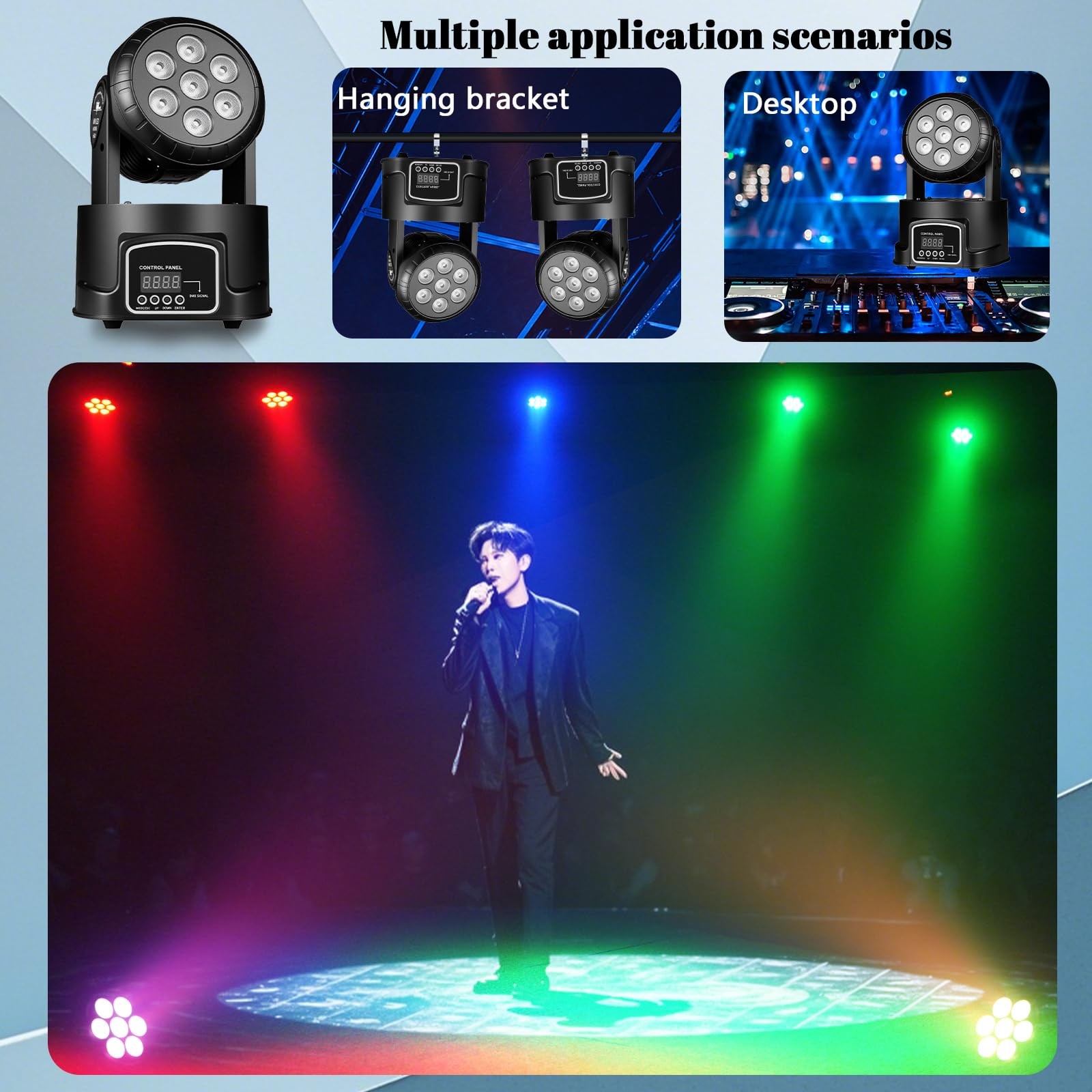 MINGJIE Moving Head DJ Lights, 12 Colors 7x10W LED Wash Stage Spotlight with …