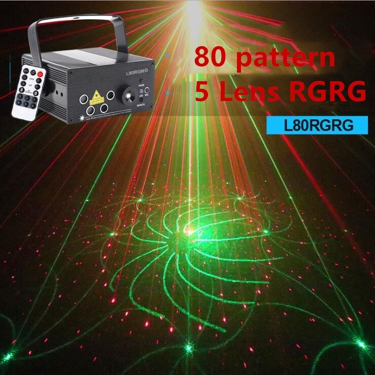 Remote 80 Effect Red&Green Laser Blue Led Christmas Decor Stage Light Projector