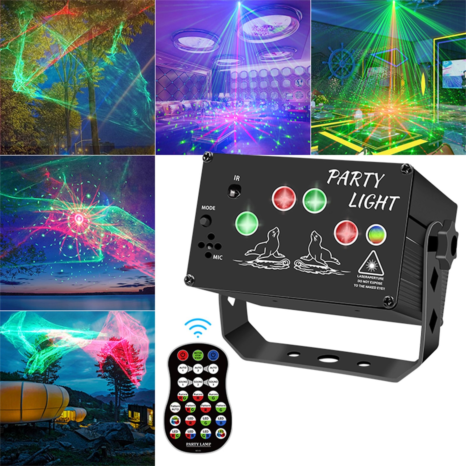 Mini USB Party Stage Light 60 Patterns UV RGB Remote Control DJ Matte Black