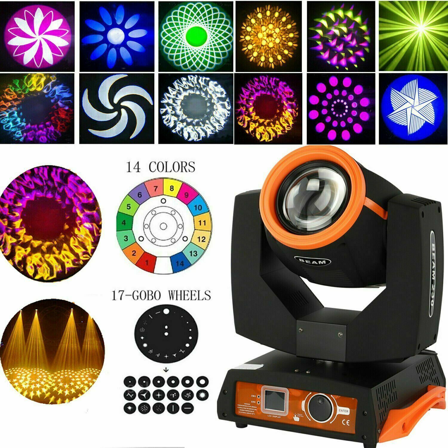 4X7R 230W Zoom Moving Head Beam Sharpy Light 16+8 Prism Strobe DMX 16CH Stage US