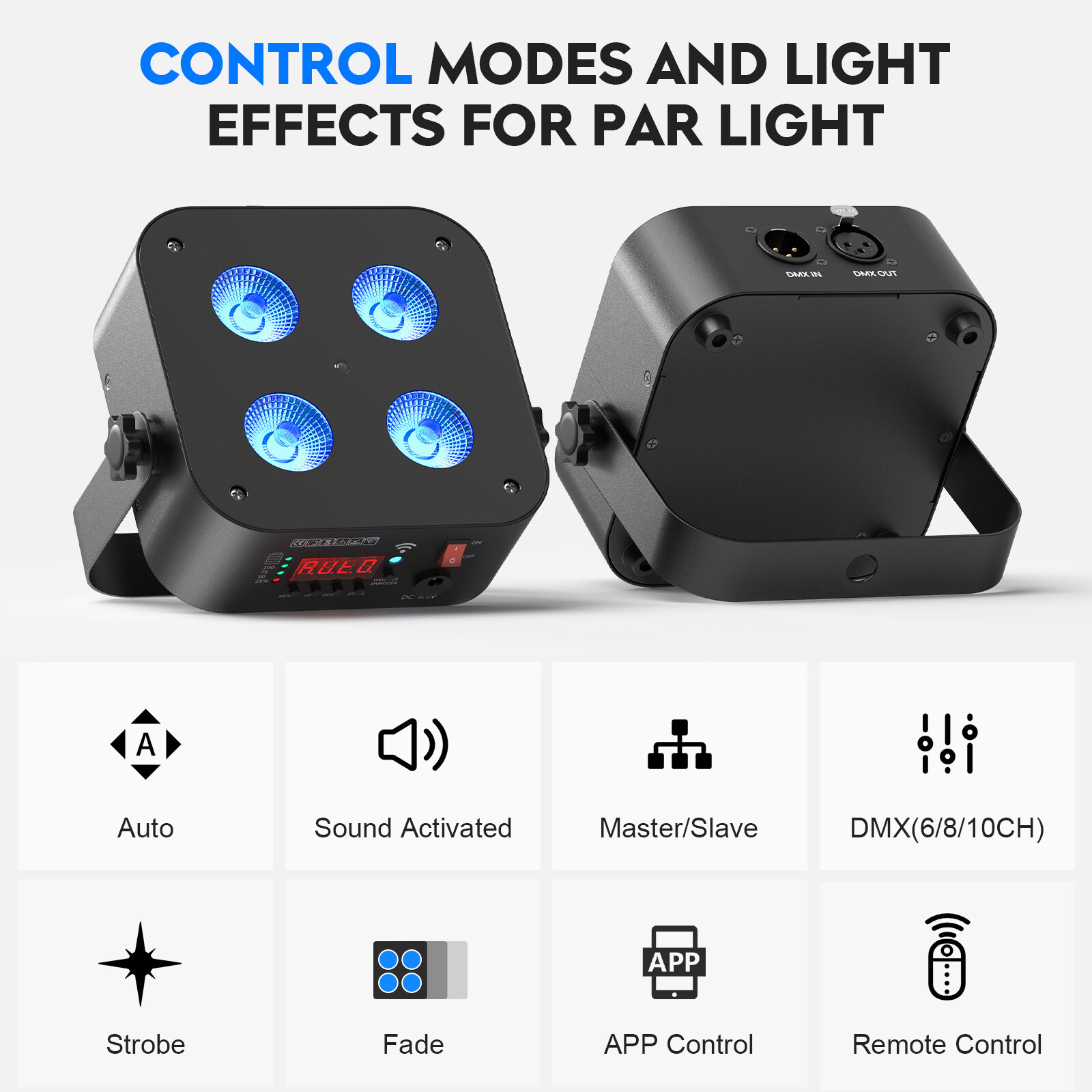 10PCS 6IN1 RGBWA+UV Wireless Par Light Remote/APP/DMX LED Stage Lighting Battery