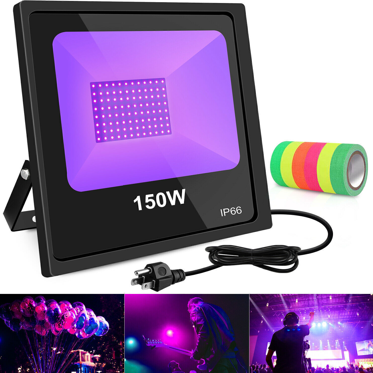 150W LED UV Black Light 10ft Power Cord For Halloween XMAS DJ Music Stage Party