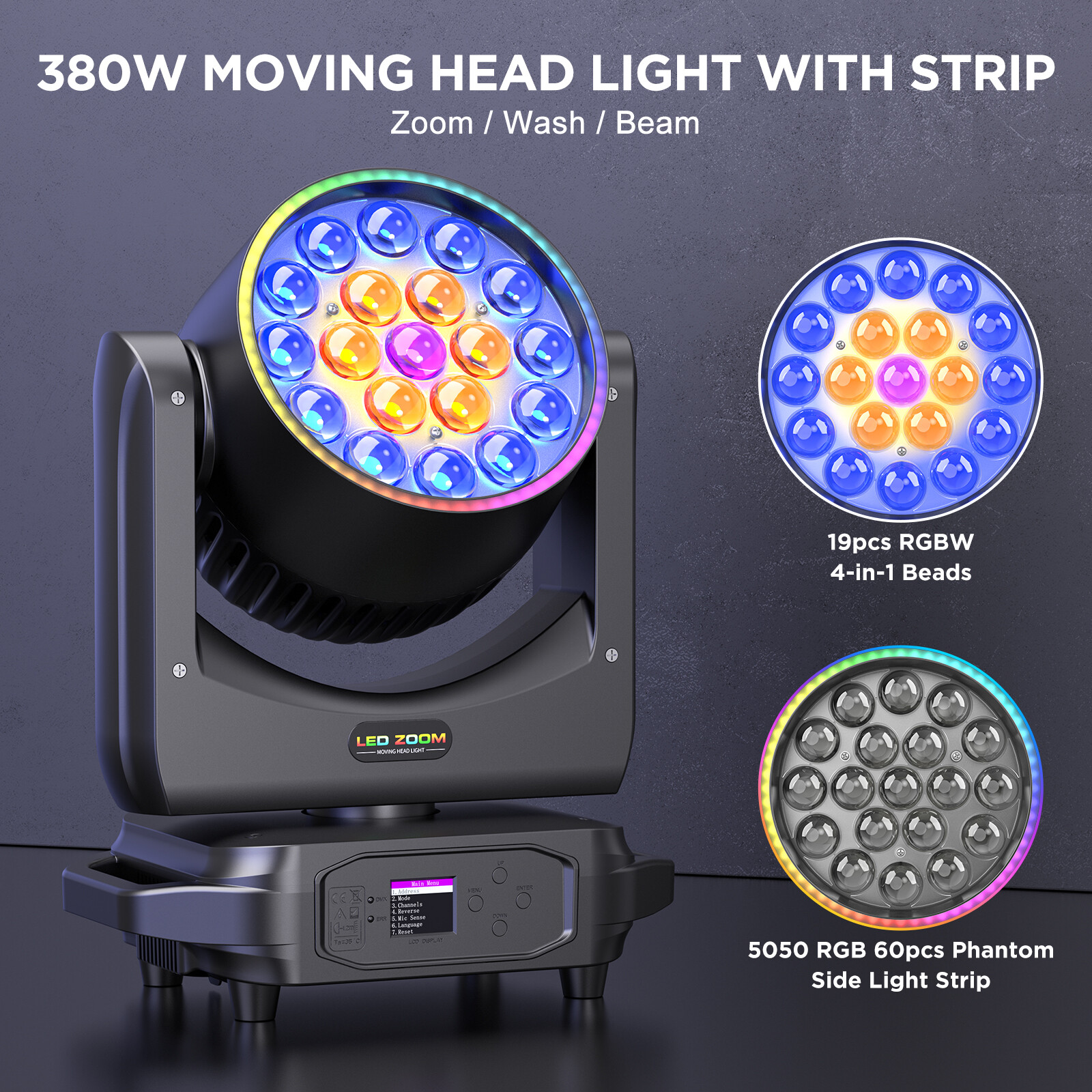 380W Moving Head Light RGBW Eye-Bee 4IN1 LED Light Zoom Beam Wash Disco Bar Show