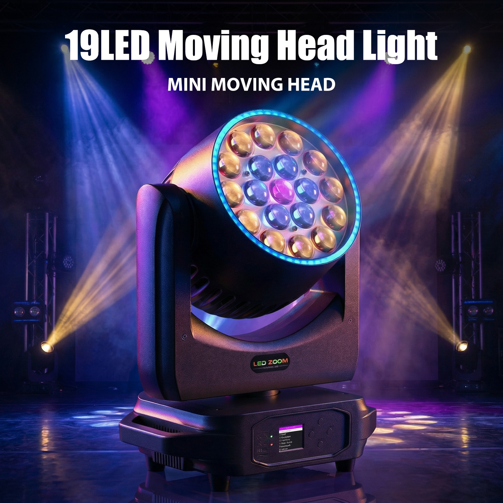 19x20W LED Moving Head Stage Light W/Strip Zoom RGBW Beam DMX DJ Party
