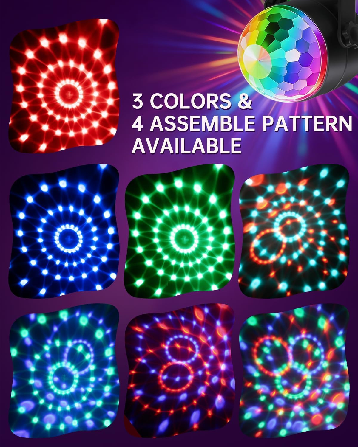 2-Pack Portable Sound Activated Party Lights Indoor, Battery Powered/Usb Dj Disc