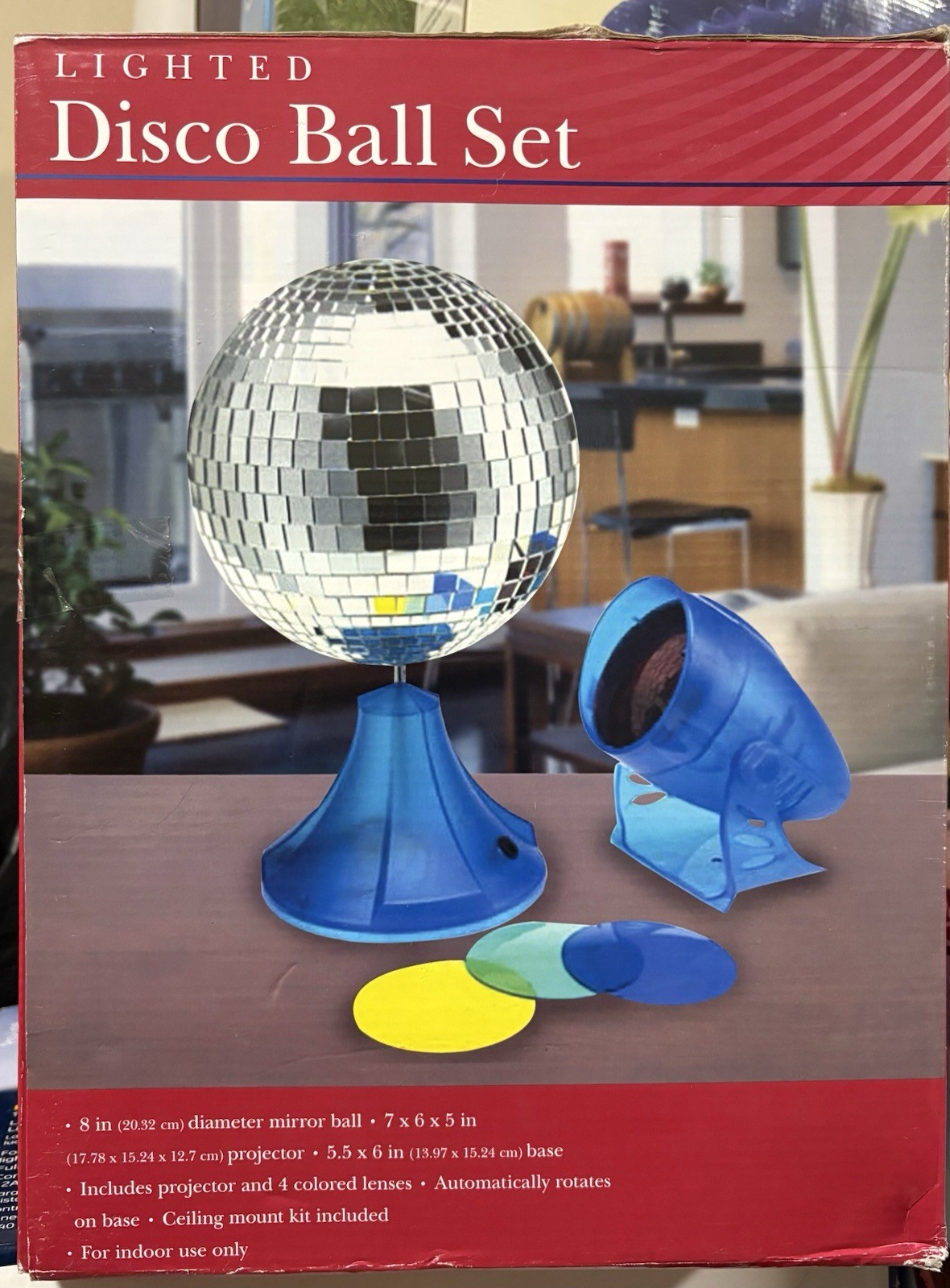 New Mirrored Disco Ball With Projector And Colored Discs Table Or Ceiling Mount