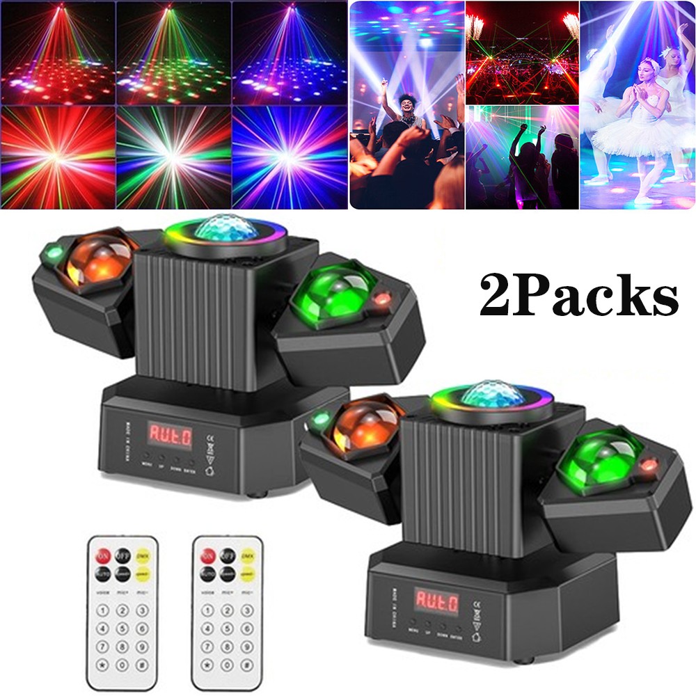 2PCS Laser Light RGBW LED Moving Head Disco Stage Lighting Beam DMX512 Party DJ