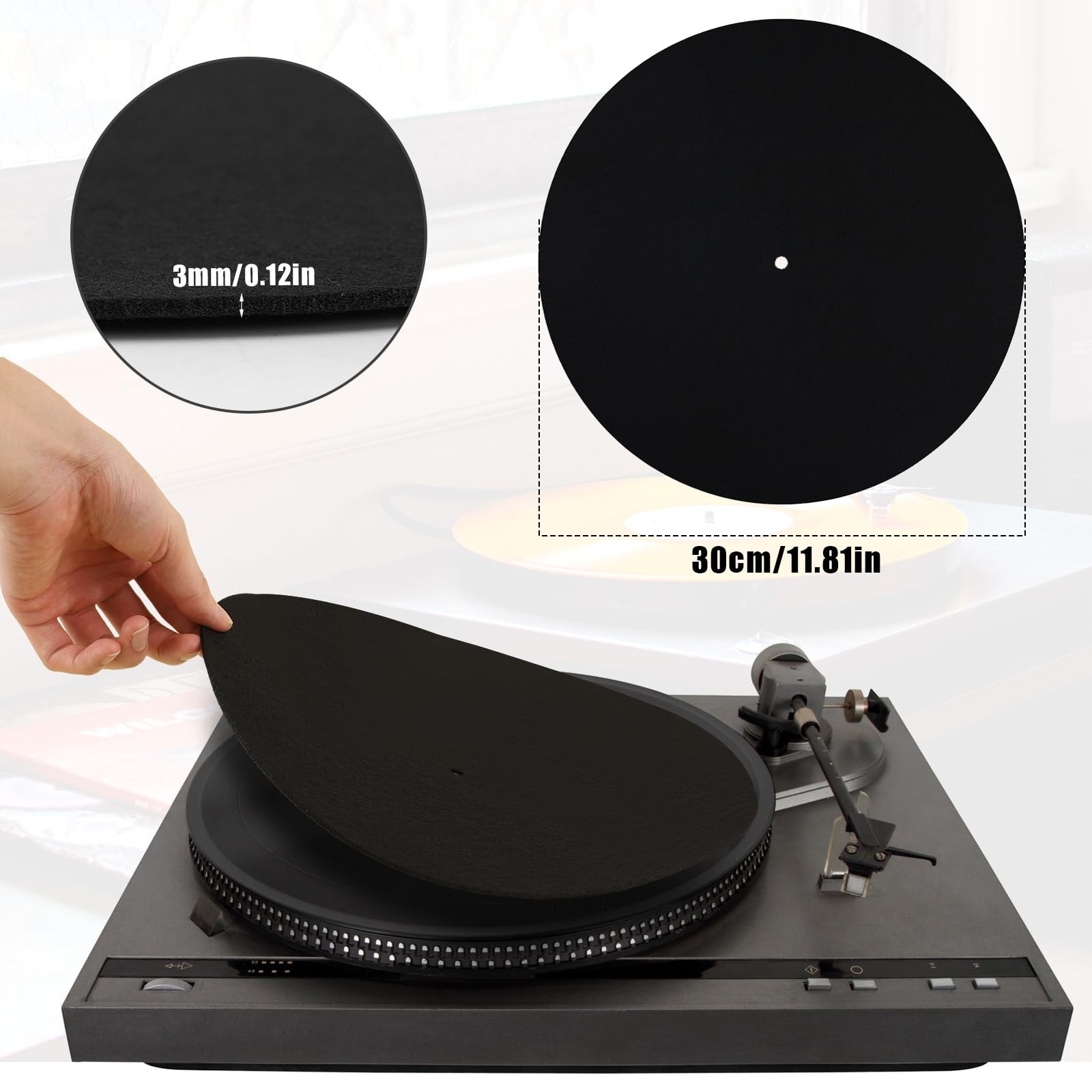 Record Player Mat, 12in Anti-Slip & Anti-Static Felt Record Pad Turntable Sli…
